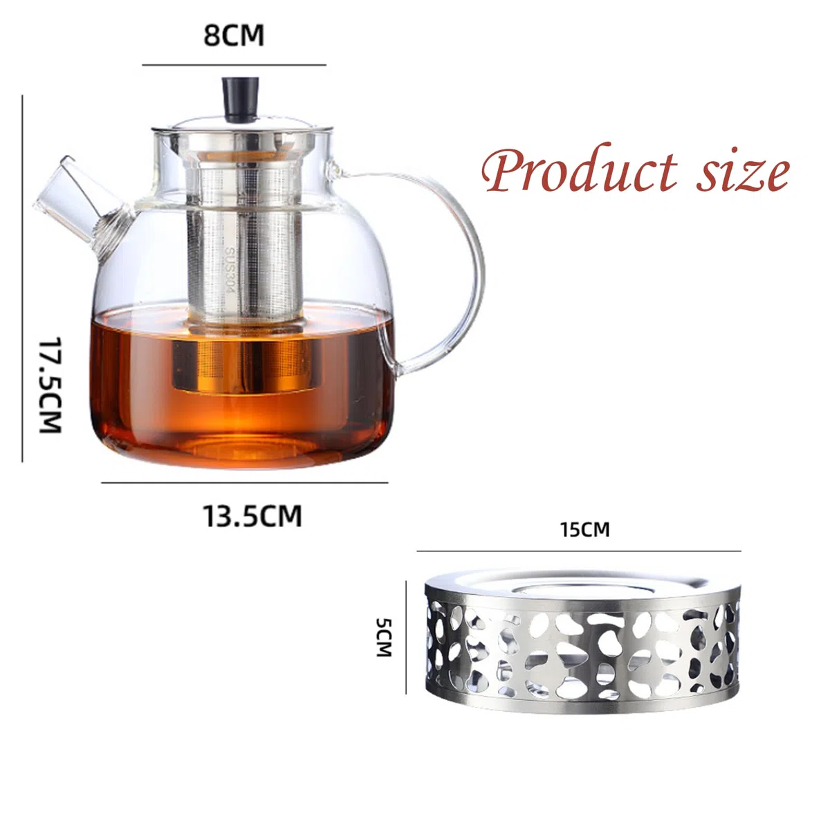 1500ml Vetro Borosilicato Grande teiera, teiera con rimovibile Infusore e Scaldino, mantiene caldo a lungo, lavabile in lavastoviglie