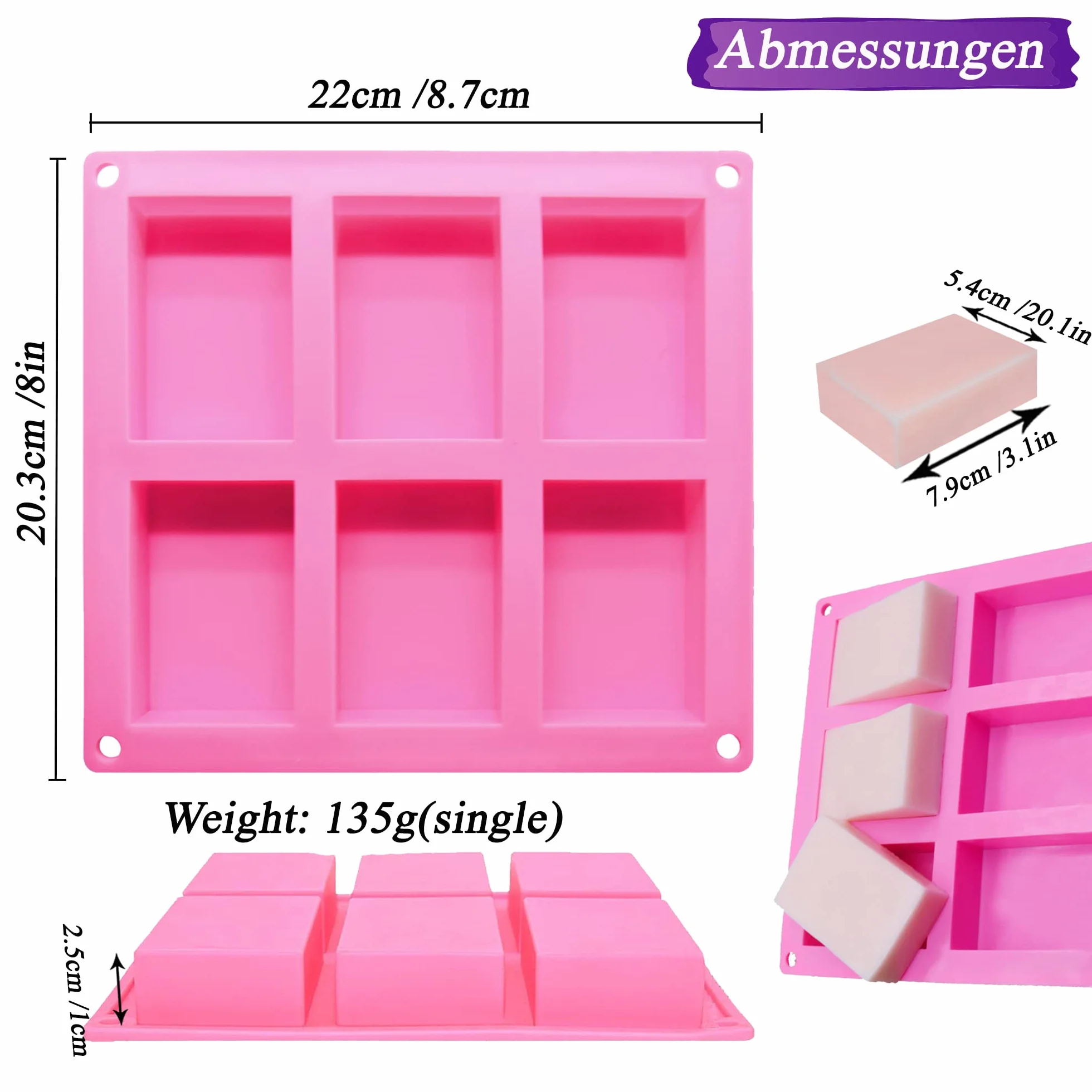 Bangp Stampi rettangolari in silicone, stampi per sapone fatti in casa, torte, pane, stampi da forno, cioccolato, caramelle, cubetti di ghiaccio, portasapone, fai da te