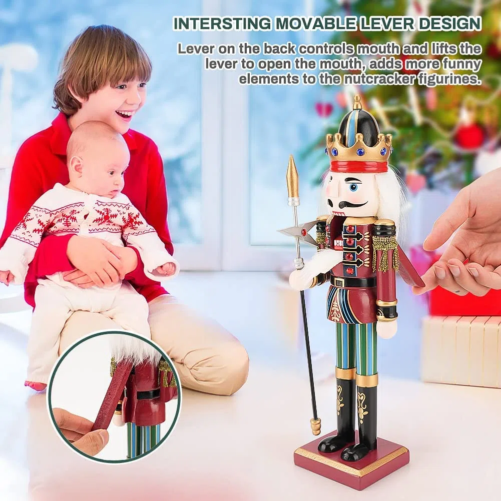 KAHEIGN 2 Pezzi Soldati Schiaccianoci di Legno, 2 Stile 30CM Figure Tradizionali dello Schiaccianoci di Natale Soldato Dipinto in Legno di Pino Premium per Casa Camino Decorazione (Tromba & Lancia)