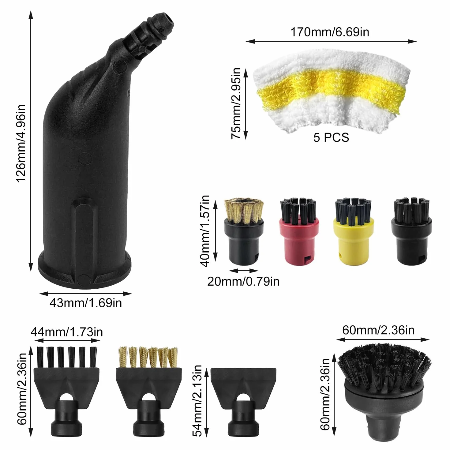 14 pezzi per pulitore a vapore Kärcher EasyFix SC1 SC2 SC3 SC4 SC5, con ugello di prolunga, spazzola rotonda, spazzola per fughe, panni in microfibra e raschietto, accessori per pulitore a vapore
