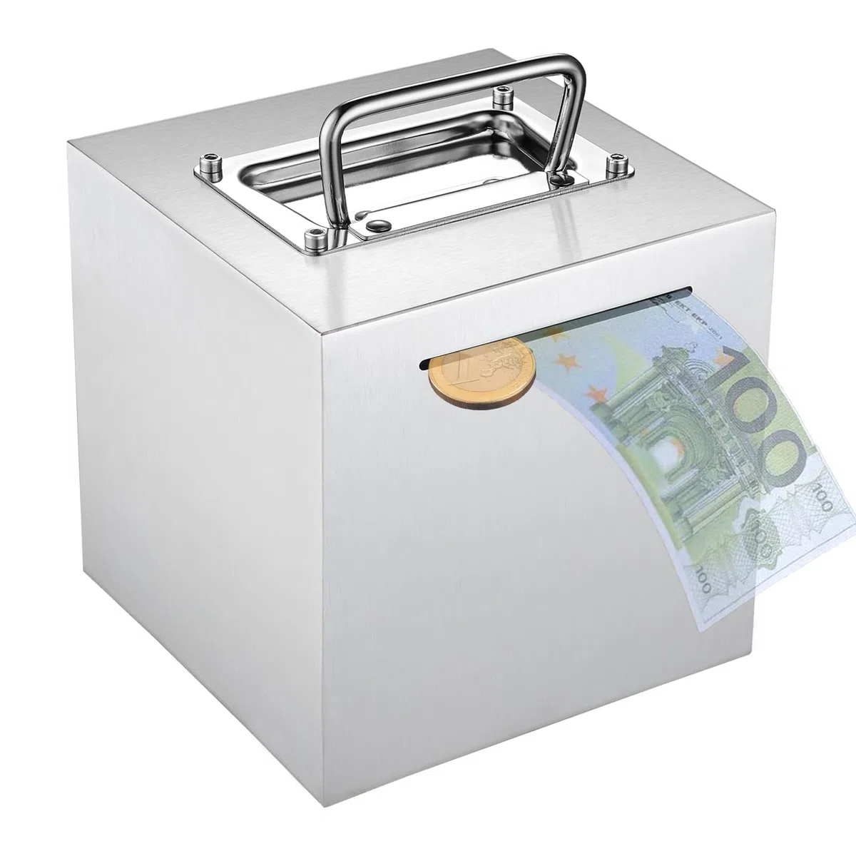 Salvadanaio Sicuro in Acciaio Inox Adulti,Salvadanaio Grande Riutilizzabile per Bambini,Un the Bank Box Apribile con Una Maniglia che Può Essere Aperta,Tirelire Banconote Money Vault