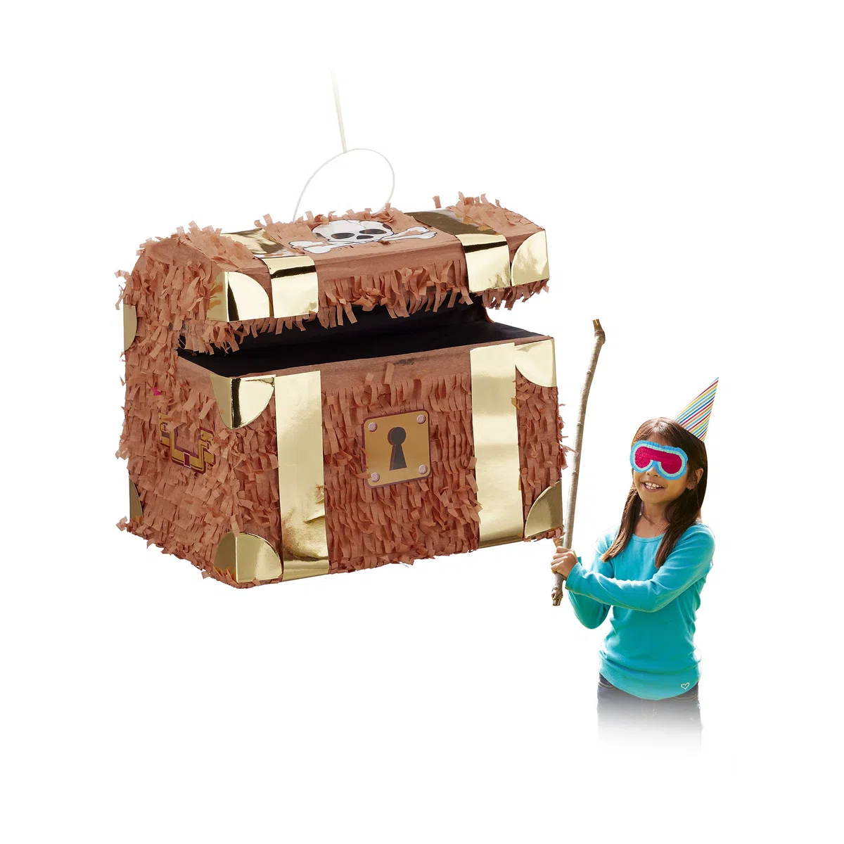 Relaxdays Pignatta Forziere del Tesoro da Riempire, per Feste di Compleanno Bambini, HxLxP: 27 x 30 x 23 cm, Marrone