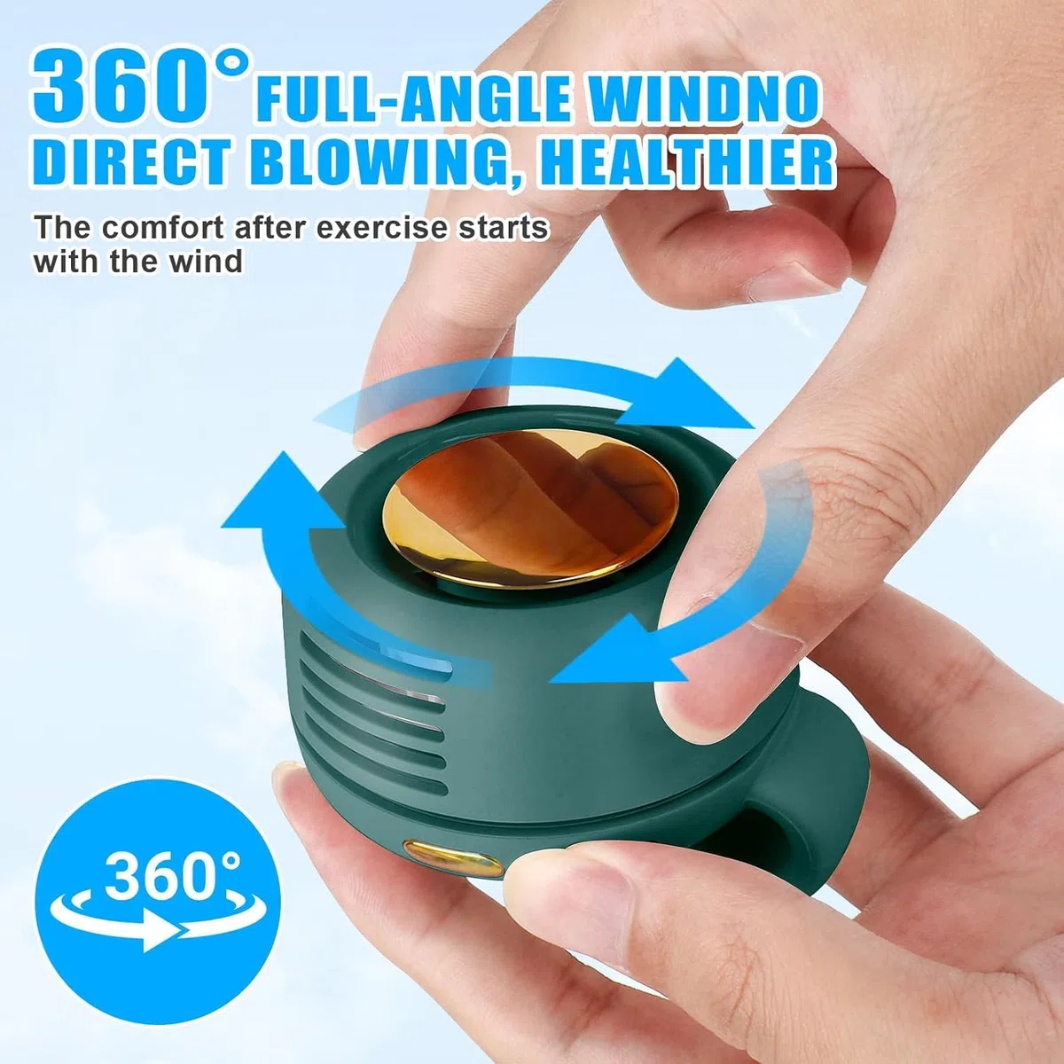 Mini ventilatore elettrico senza pale, portatile, silenzioso, a 3 velocità, con clip su vita e collo, ricaricabile, piccolo ventilatore elettrico da viaggio per esterni, viaggi, ufficio (verde)