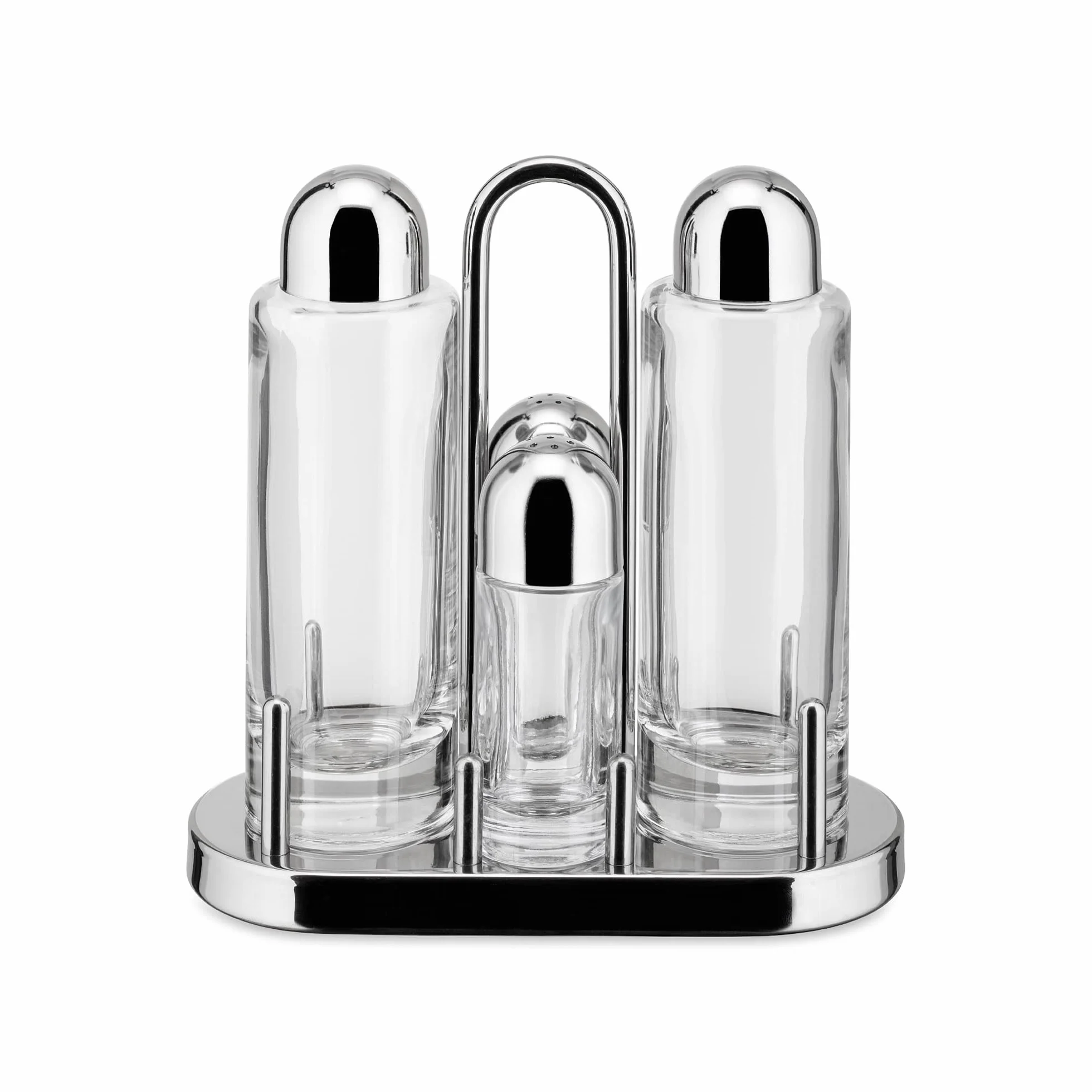 Alessi 5070 - Set Portacondimenti per Olio, Aceto, Sale e Pepe in Acciaio Inox 18/10 e Vetro Cristallino