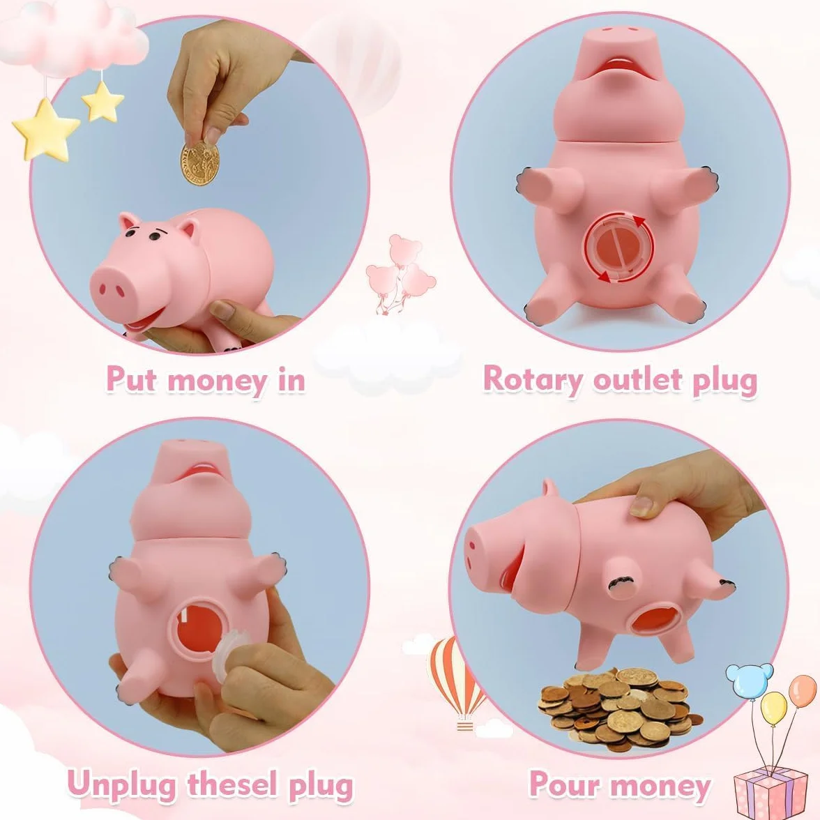 Salvadanaio Toy Story Hamm Salvadanaio per Bambini Scatole di Denaro di Plastica per i Bambini, Salvadanai per Bambini Adulti Salvadanai Piggy Bank Rosa