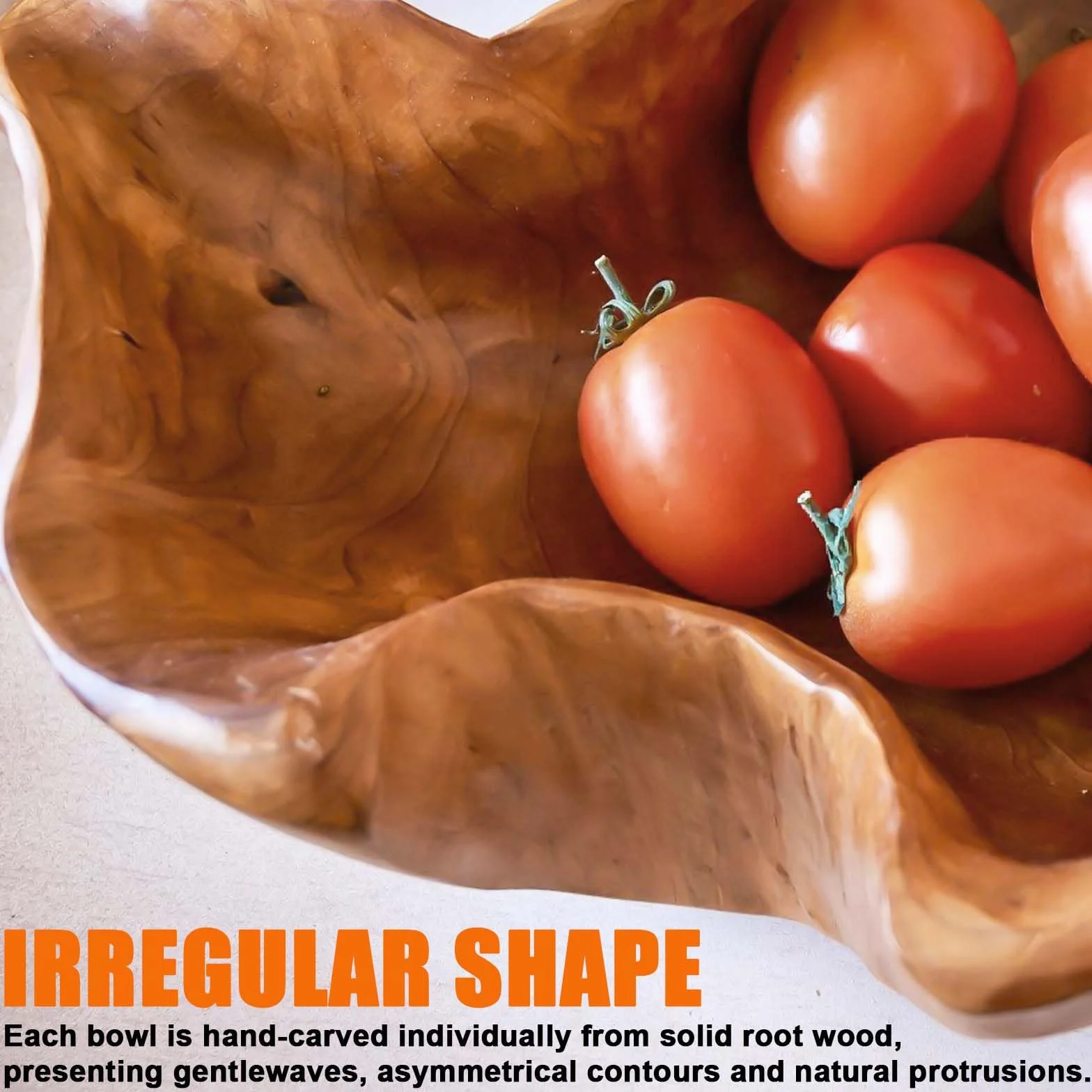 Leikurvo Ciotola per frutta in legno naturale, decorativa, fatta a mano, in legno, per insalate, snack, frutta, chiavi (20-24 cm)