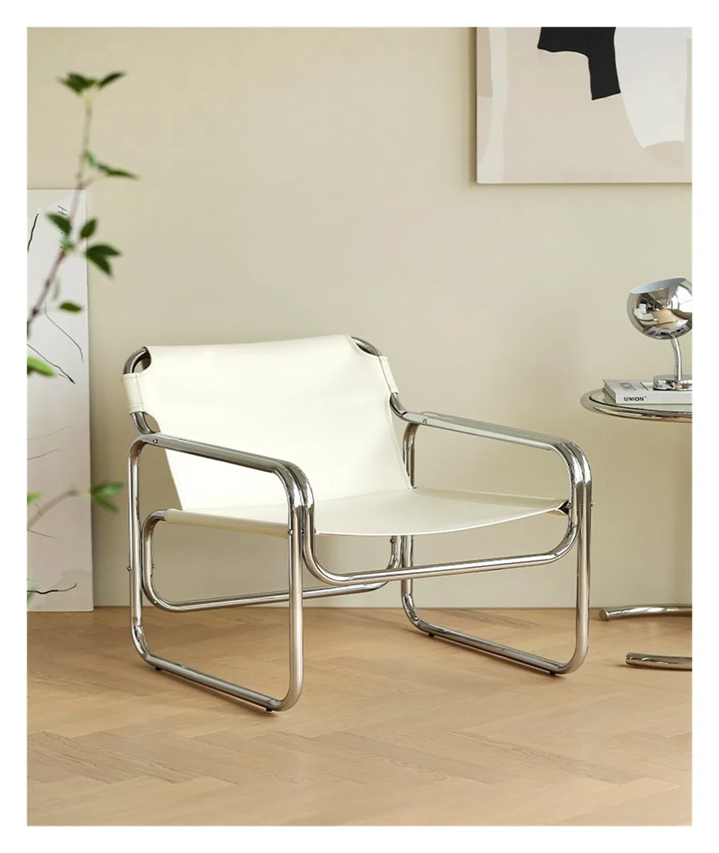 FULLOVE Sedia nordica Bauhaus Mobili Medio-antichi Ins Moda Schienale reclinabile in Acciaio Inossidabile Divano Singolo for Il Tempo Libero 2023(Color:Black)