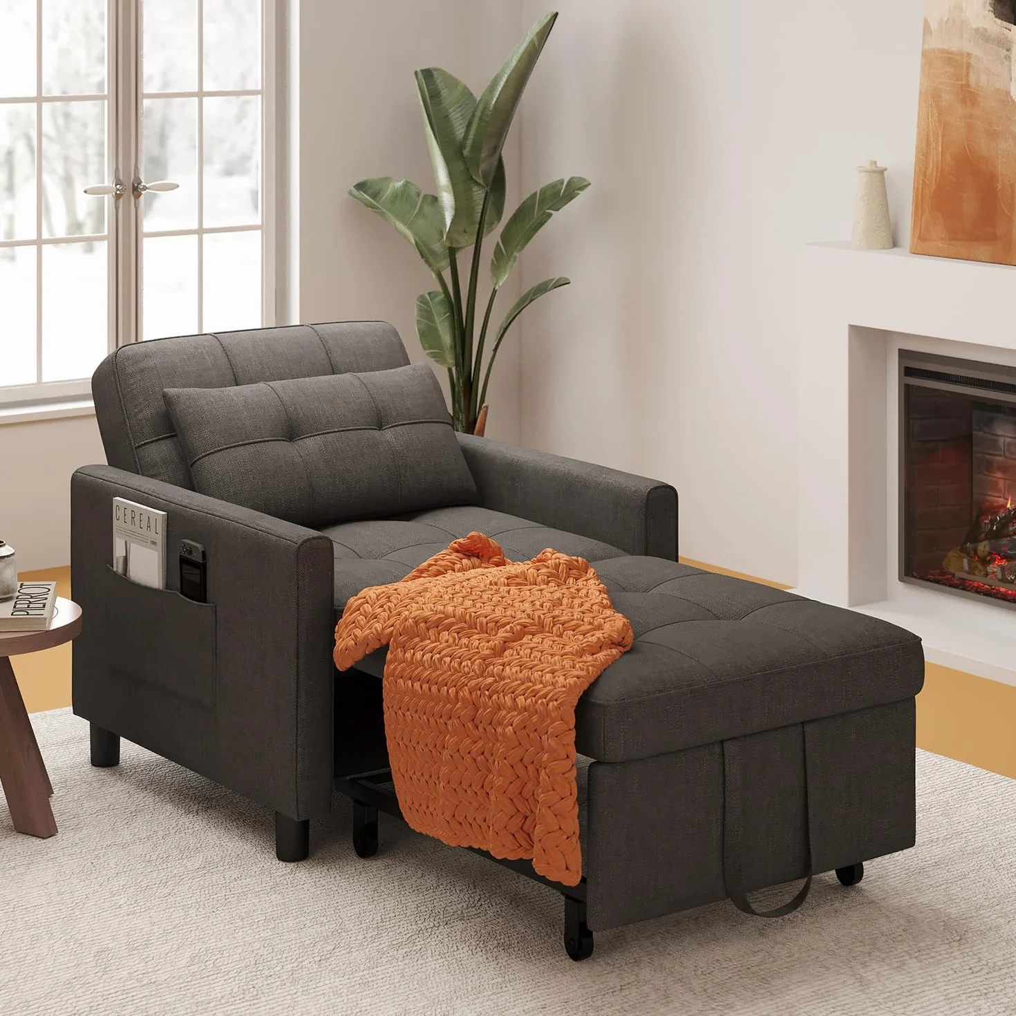 Xbro Poltrona Letto Singolo 3 in 1, Schienale Regolabile, Divano Relax Salvaspazio con Borsa Integrata per Appartamento/Camera da Letto