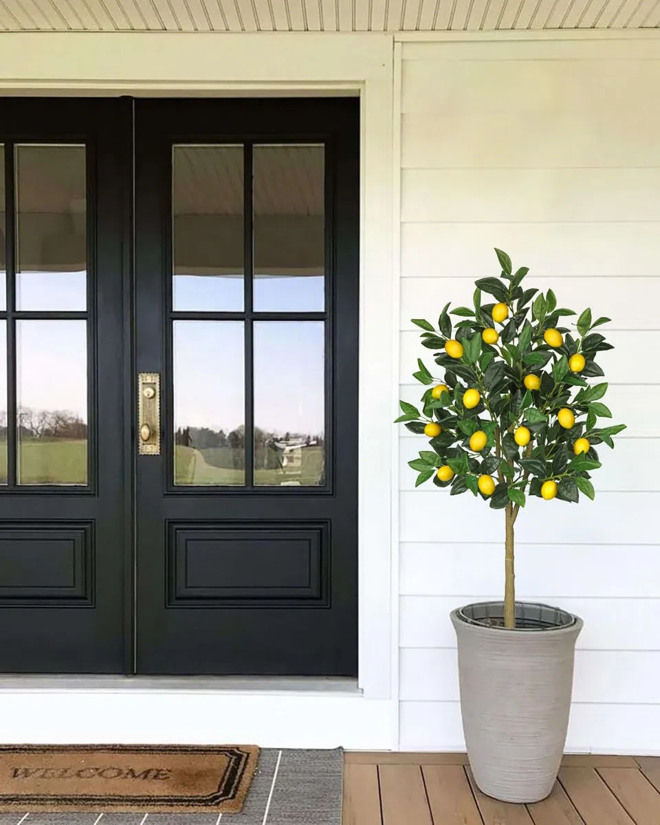 Oairse Piante artificiali, albero di limone, 120 cm, pianta artificiale, decorazione per interni, pianta d'arte come vera in vaso per decorazione da tavolo, ufficio, bagno, camera da letto, soggiorno