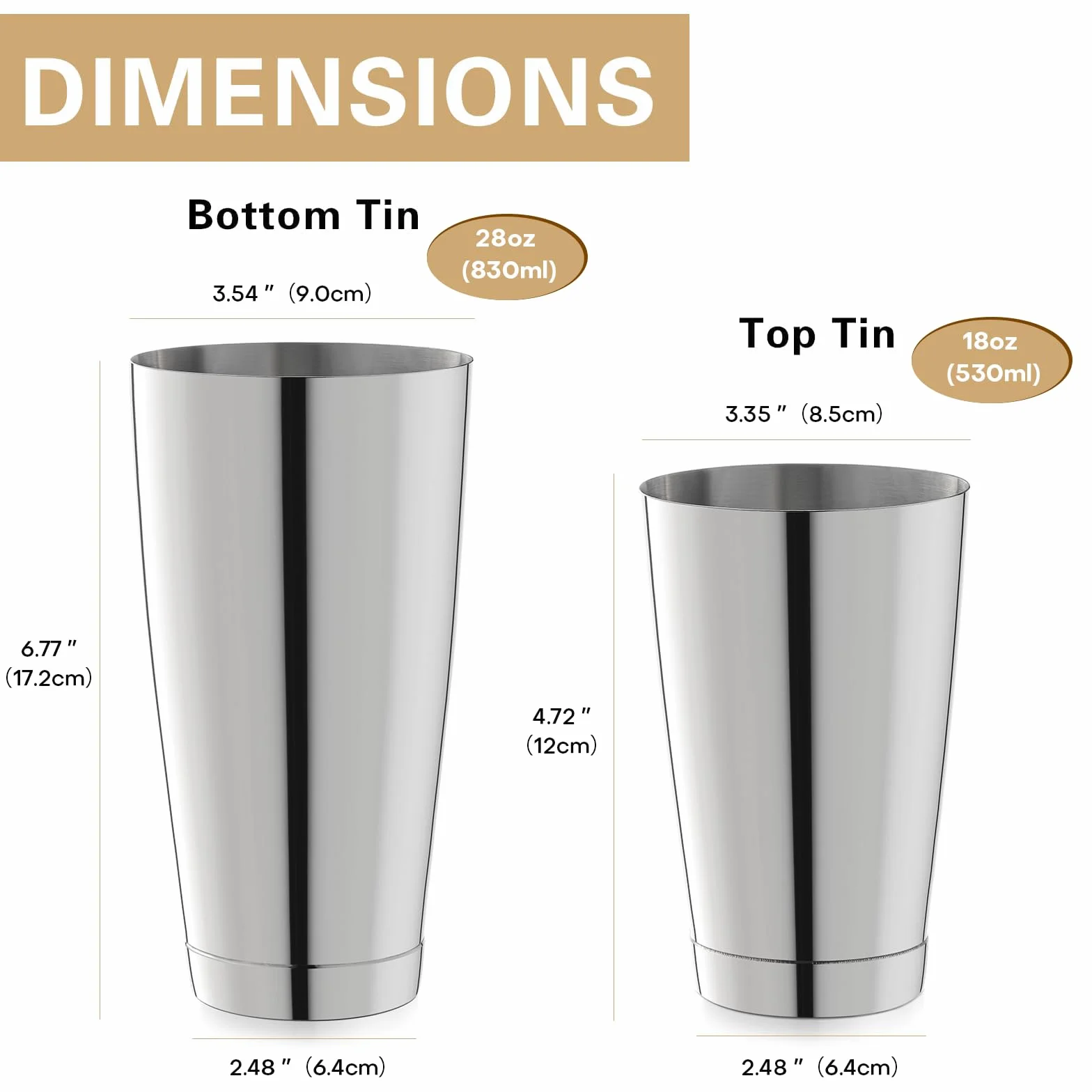 WOTOR Set Boston Cocktail Shaker, 530ml e 830ml Shaker in acciaio inox con peso, barattoli in metallo Martini Shaker Drink Mixer per bartending, strumenti da bar professionali per bartender