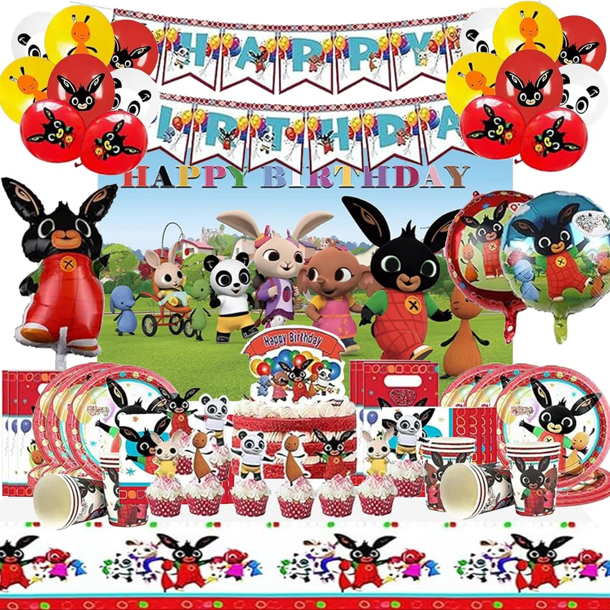 99 Pezzi Bunny Stoviglie per Feste di Compleanno，Addobbi Compleanno Bunny，Tovaglioli, Tovaglia, Piatti di Carta