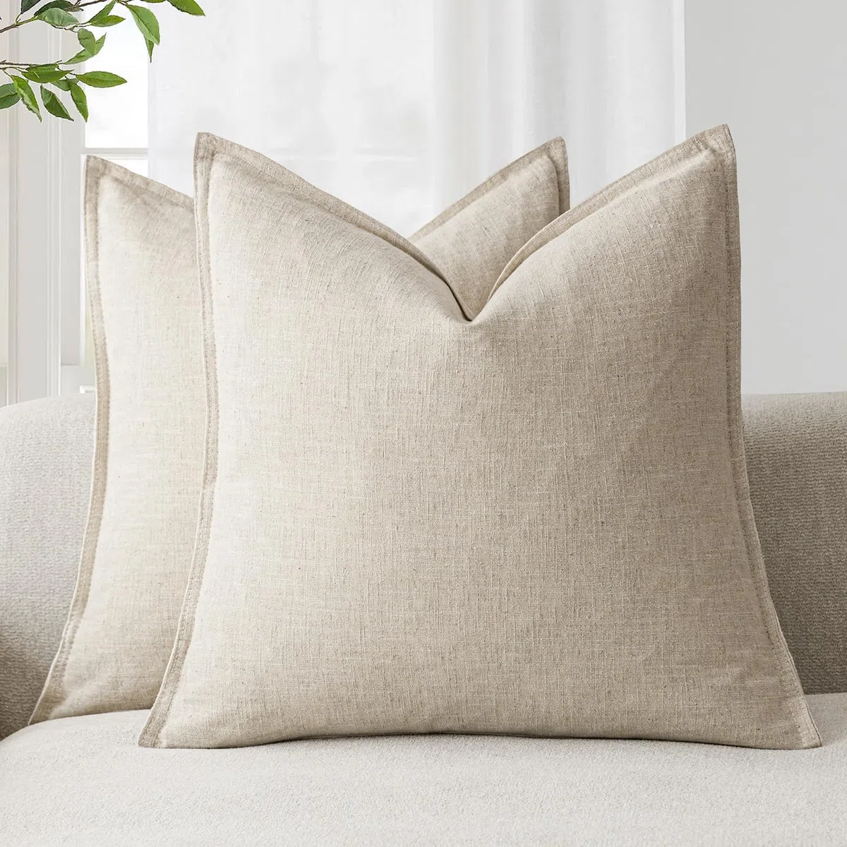 Foindtower Confezione da 2 federe decorative per cuscini, in morbido lino, stile bohémien e rustico, per divano, camera da letto, soggiorno, decorazione per la casa, 50,8 x 50,8 cm, beige naturale