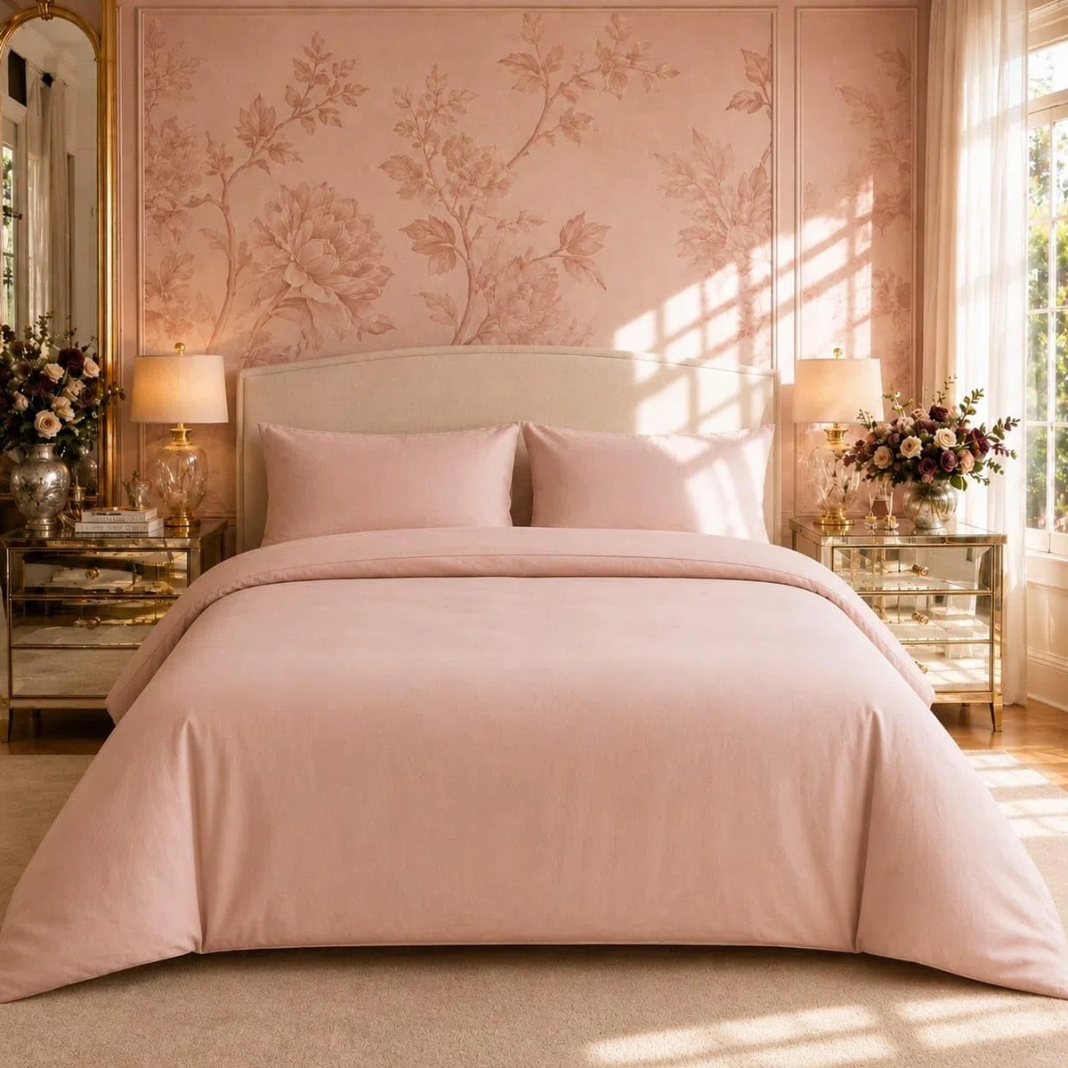 Completo Copripiumino Matrimoniale 220x230 cm BOSALONI HOME Essential Collection – Lenzuolo Sotto con Angoli 160x200+35 e 2 Federe 50x80 – Set Letto Elegante in Microfibra Morbida (Rosa Antico)
