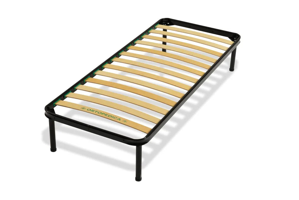 Bed Store SISTEMI RIPOSO Rete a Doghe Strette 80x180 Singola in Legno di Betulla con 4 Piedi in Ferro Ortopedica Resistente