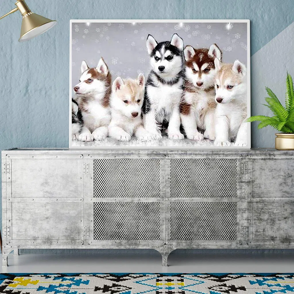 (40 x 50 cm)DIY Square Diamond Painting Full Drill kit Fai Da Te 5D con Diamantini Quadrati Famiglia Husky Ricamo Punto Croce Mosaico con i Numeri di Cristallo per Decorazione della Casa