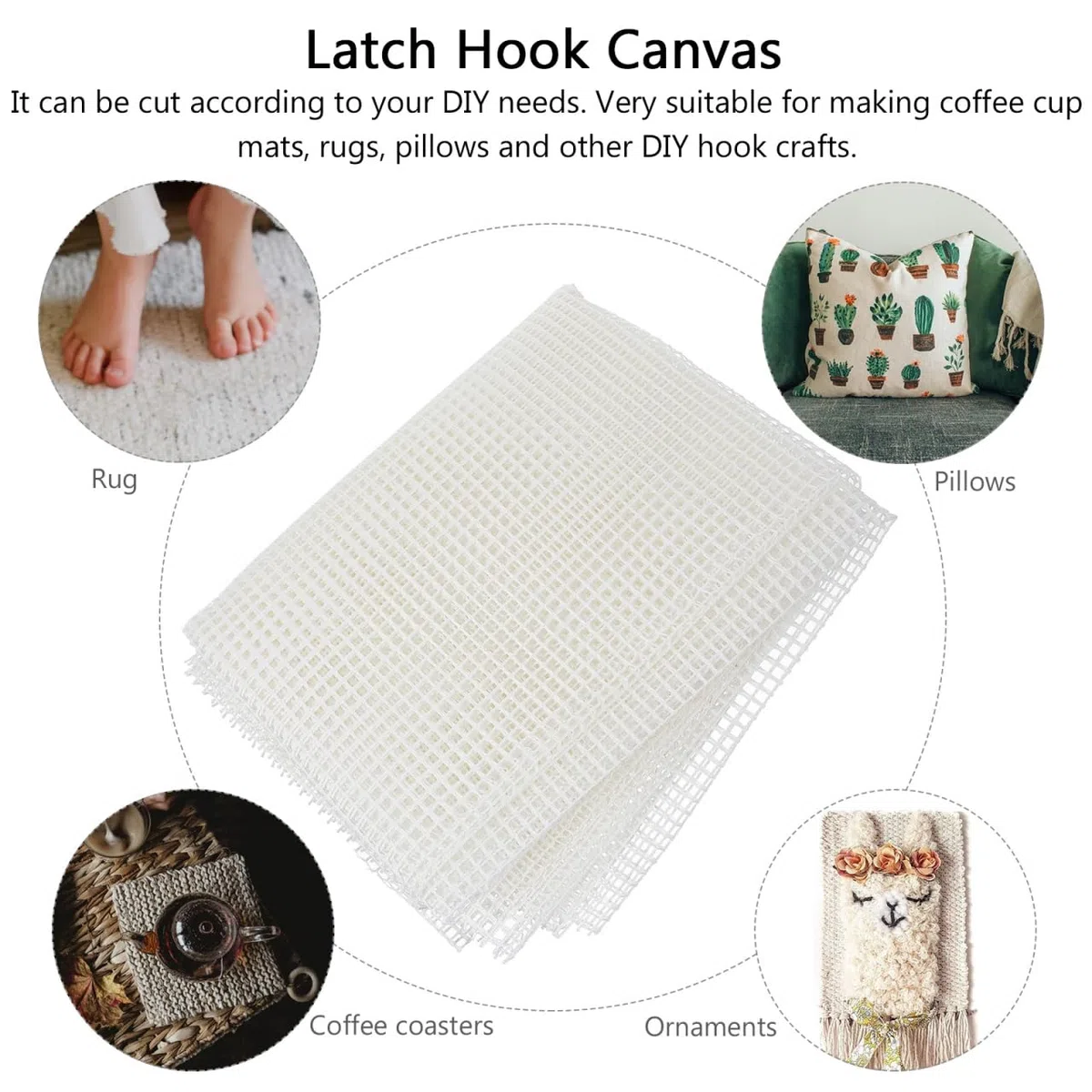 Tela a Rete a Gancio per Arazzo Fai da Te 150x100 Cm Bianco, Materiale Supporto Gancio di Chiusura, Rotolo Rete per Creazione Tappeti Artigianali e Lavori Manuali