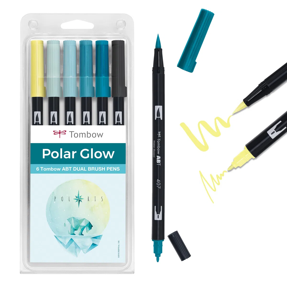 Tombow ABT Dual Brush Pen, Polar Glow, penna a due punte, perfetta per lettering manuale e bullet journal, acquerellabile, set da 6 pezzi [ABT-6P-POLAR]