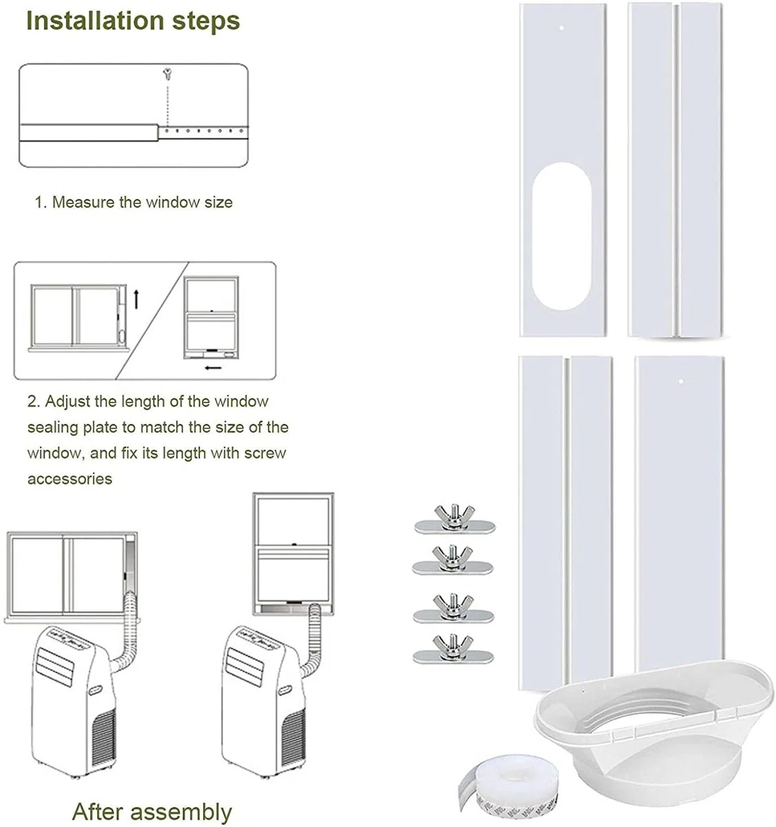 Kit di Scorrimento per finestre Elastiche, Universale per Aria condizionata Portatile, PVC, 1 unità, Bianco Avorio