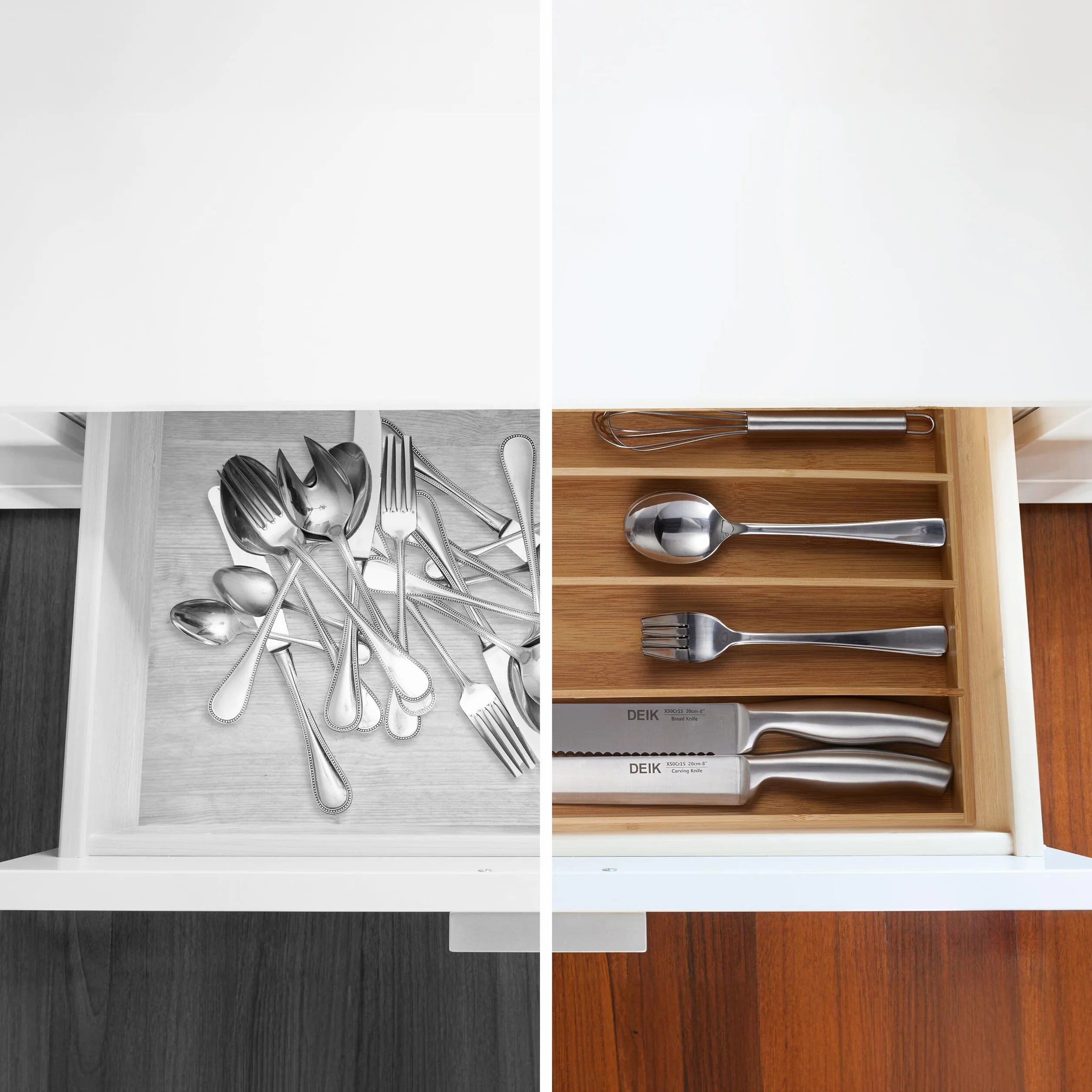 Relaxdays Portaposate da Cassetto in bambù, 6 Scomparti, Divisore Posate e Utensili da Cucina, 5 x 27,5 x 46cm, Naturale