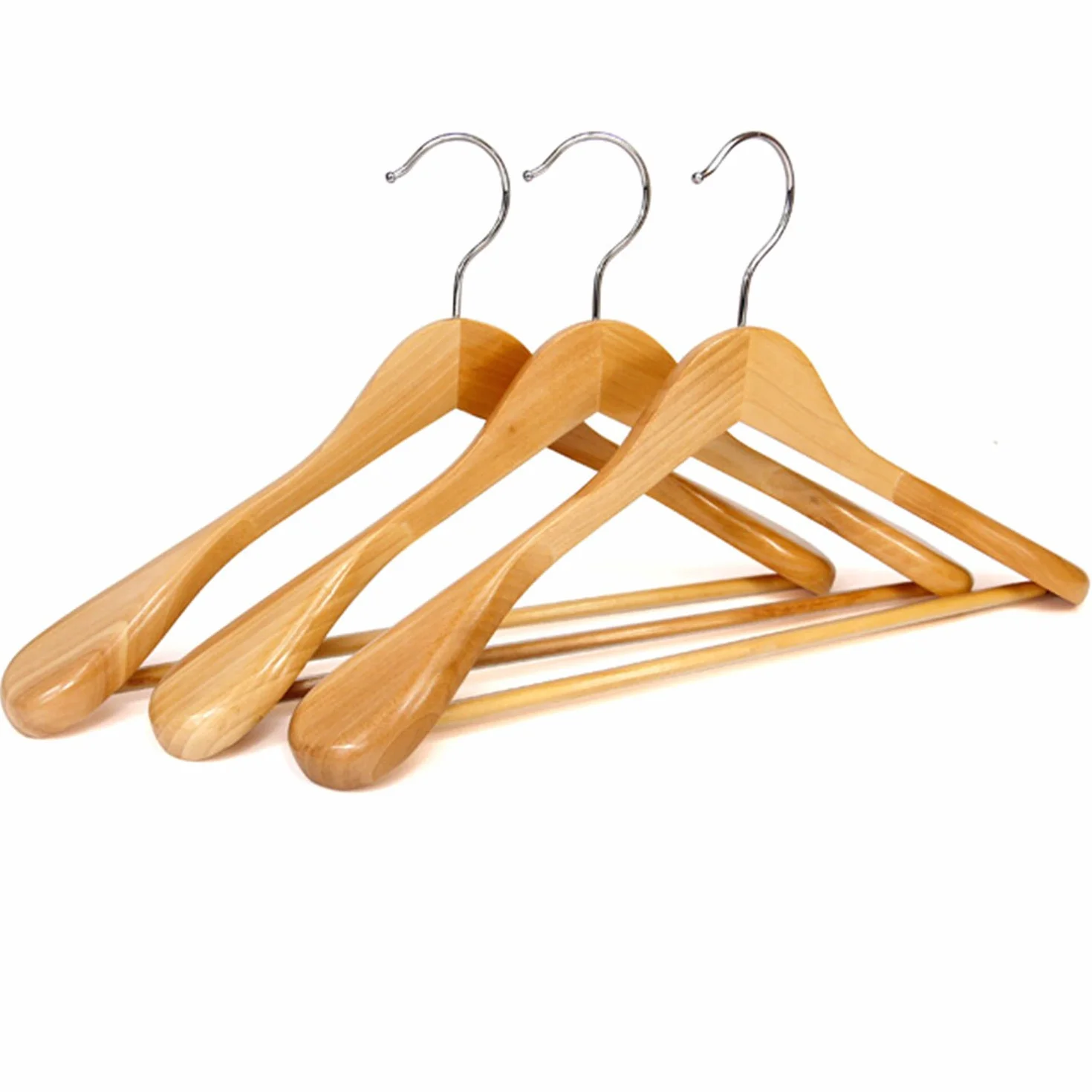 6 grucce appendiabiti in legno con barra antiscivolo per pantaloni di qualità naturale (6 grucce con bordi delle spalle larghi)