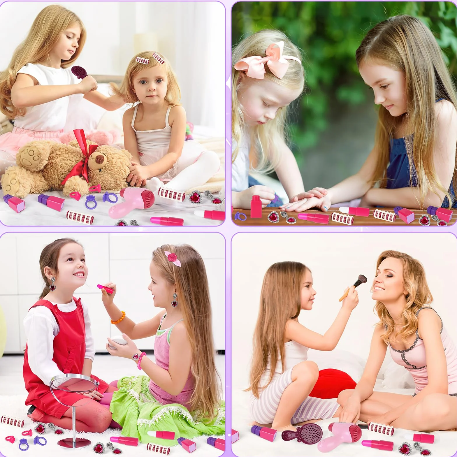 deAO Set Parrucchiera Bambina con Sgabello, Specchiera Trucco Bambina con Musica, Luce Salon Bambini Trucco Set per Ragazze Giochi Bambini da 3 Anni (Rosa)