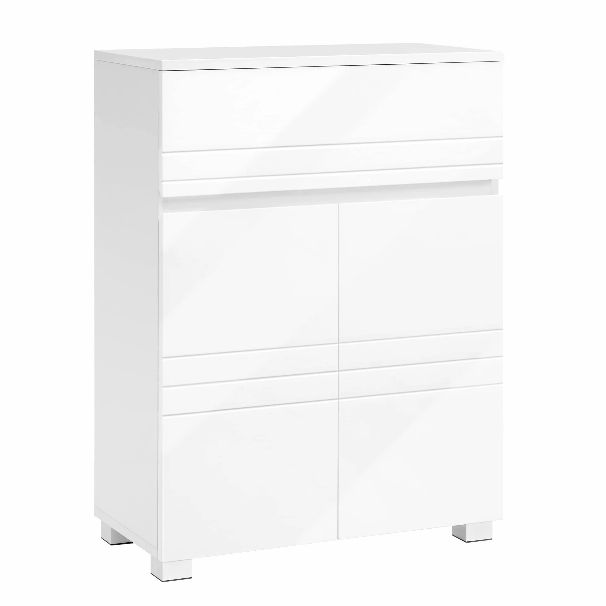 VASAGLE Armadietto da Bagno, Mobile da Bagno con Cassetto e Doppia Anta, Ripiano Regolabile, Mobiletto Multiuso per Corridoio Ingresso, 60 x 30 x 80 cm, Bianco BBK140W01