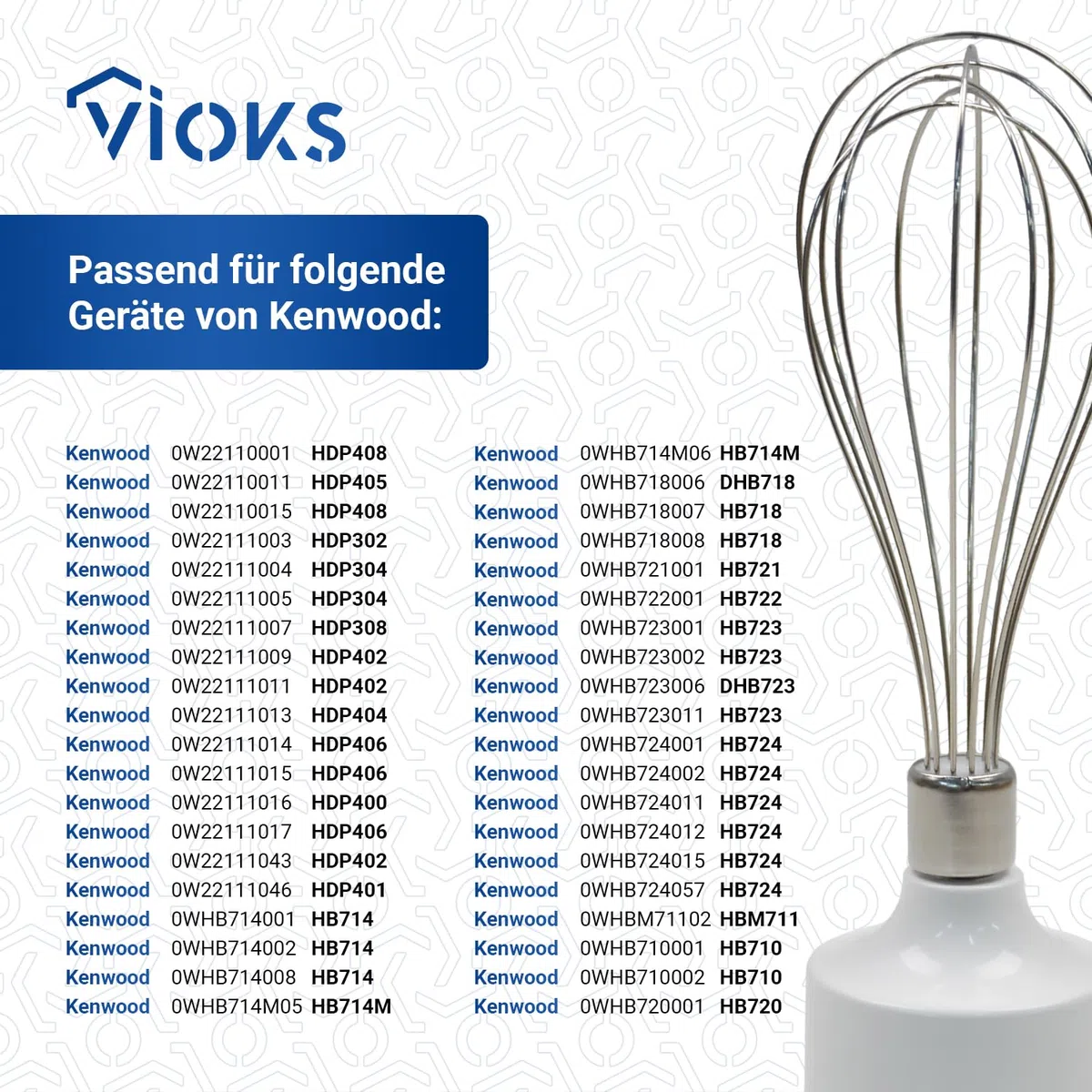 VIOKS Frusta per frusta, ricambio per Kenwood KW712963, DeLonghi, frusta con ingranaggio per frullatore a immersione triblade HB710, HB711, HB713, HB714