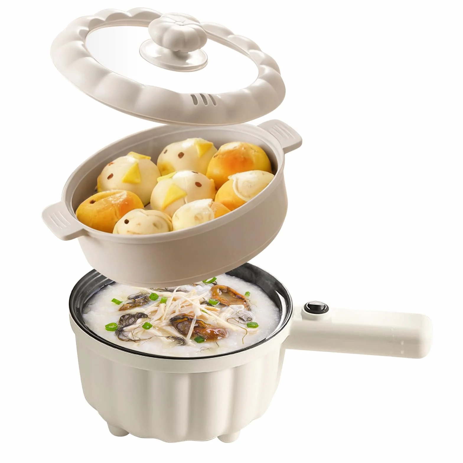Hot Pot - Pentola elettrica da 2 l, con piroscafo, mini pentola elettrica antiaderente, mini pentola elettrica antiaderente, per casa, ufficio, dormitorio