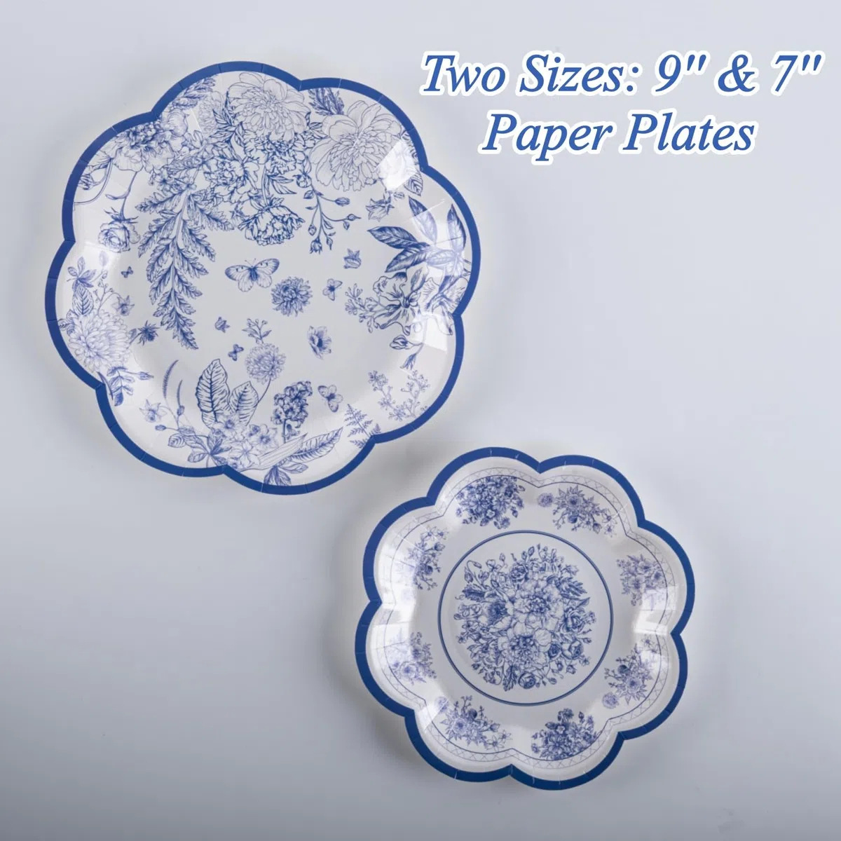 Set di stoviglie da festa vintage PHUNAT per 30 ospiti - Piatti di carta ondulati blu e bianchi, tovaglioli e tazze - Stoviglie eleganti per il tè pomeridiano, compleanni, docce nuziali e feste in