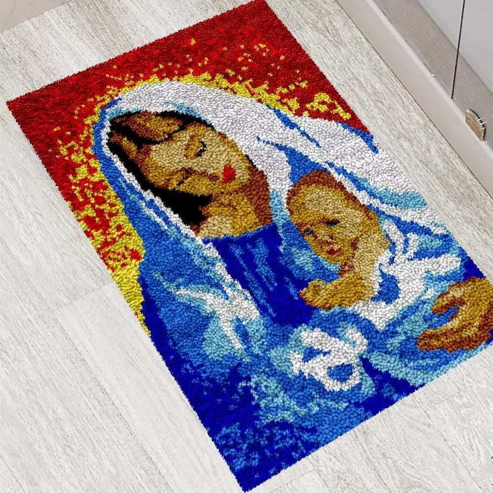 ROCKY&CHAO Set di ganci per tappeti fai da te, per adulti e bambini, per realizzare tappeti, decorazione per la casa, 50 x 38 cm (dado e bambino)