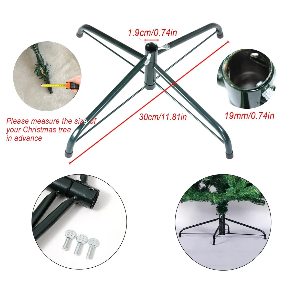 Supporto per Albero di Natale Artificiale Staffa per Albero di Natale con Vite per Albero di Natale Artificiale Base Supporto per Asta in Metallo Decorazione per Feste Stabile Durevole (Ø1.9cm,30cm)