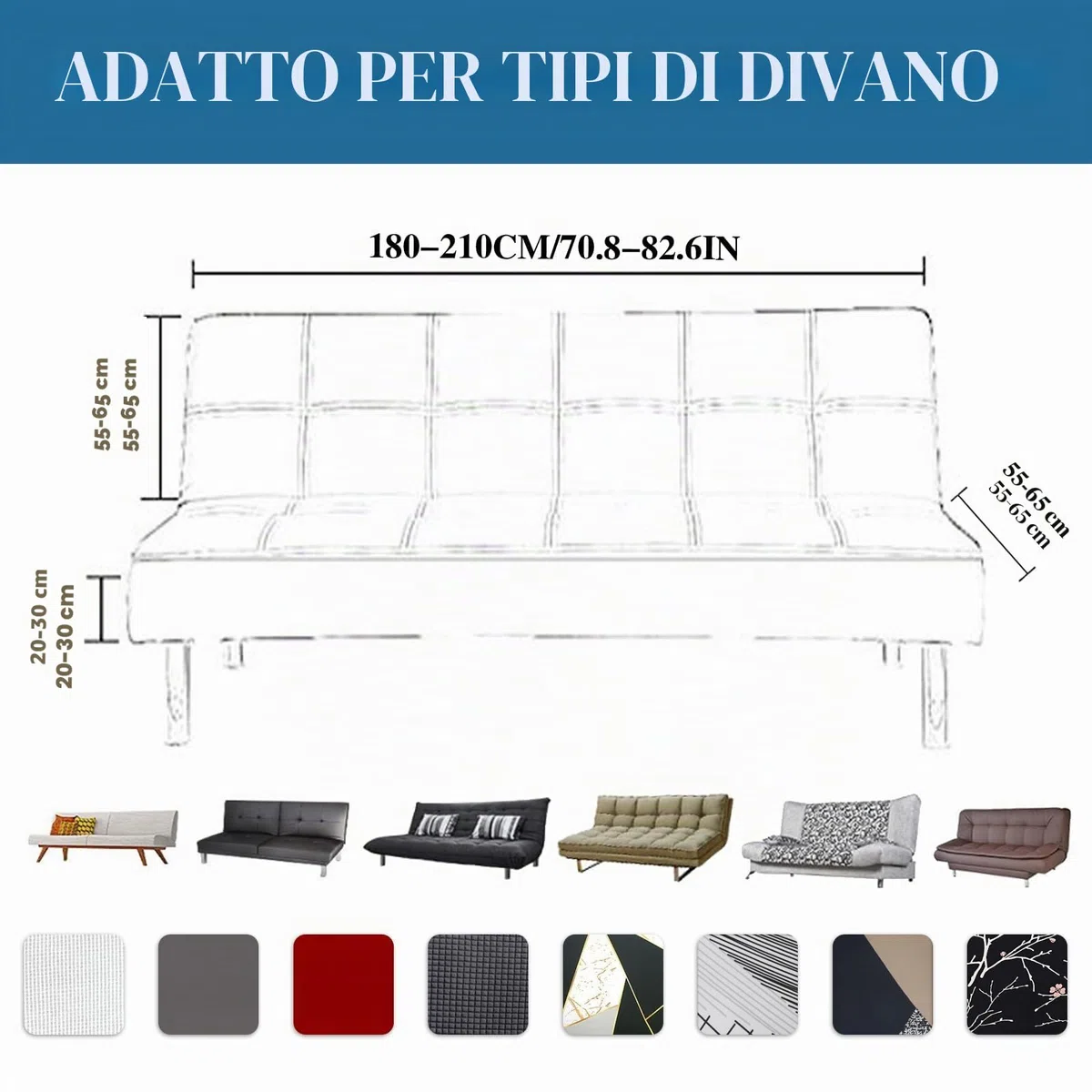 Jaotto Copridivano Clic Clac estensibile a 3 posti, fodera per divano senza braccio, elastica, in spandex, protezione per divano letto universale,Linea Bianca