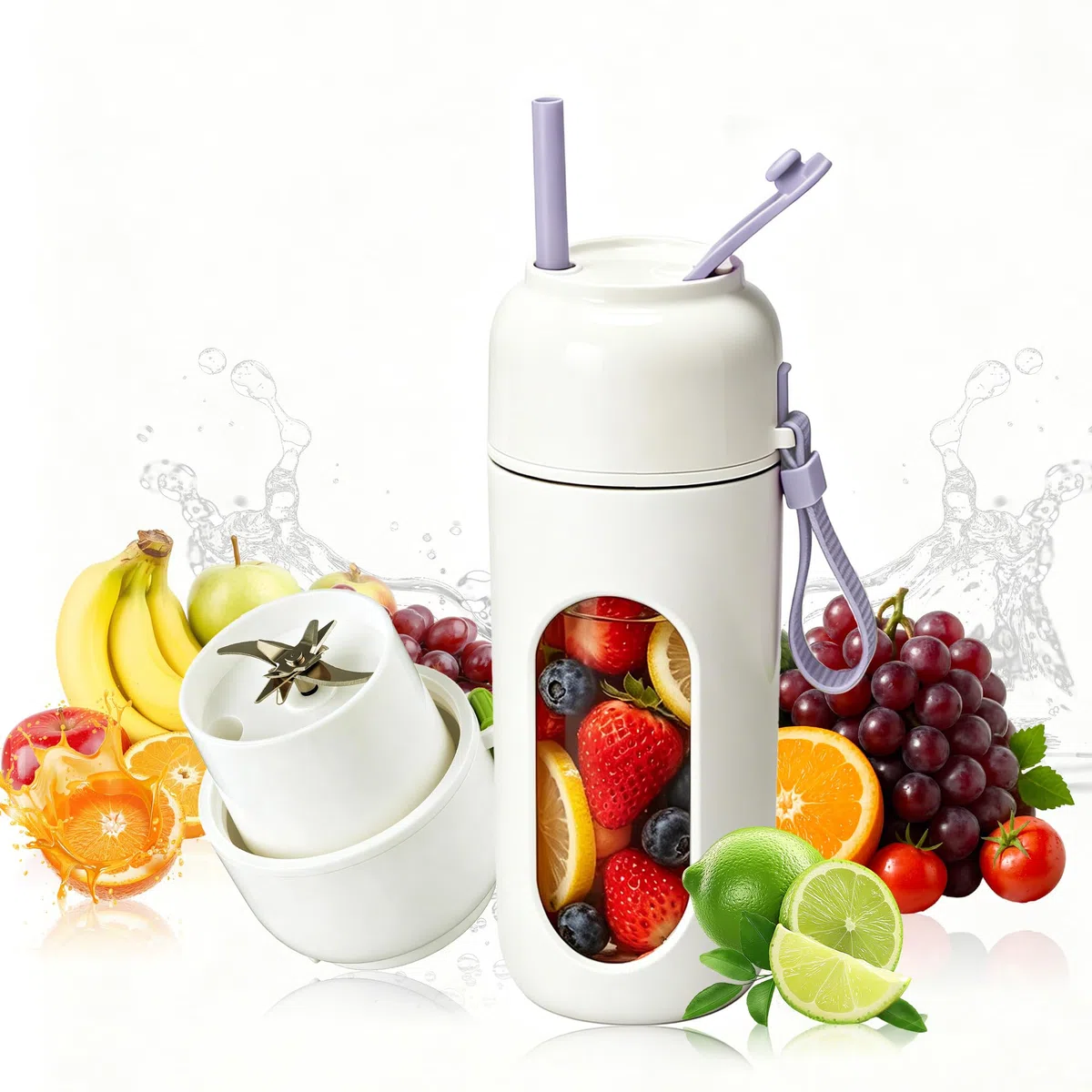 JTF Frullatore Portatile per Succhi Frullati di Frutta e Verdura,340ml Mini Frullatore con Ricaricabile via USB,12 Lame in Acciaio Inossidabile,Frullatore Elettrico per Viaggi,Ufficio e Sport (Viola)