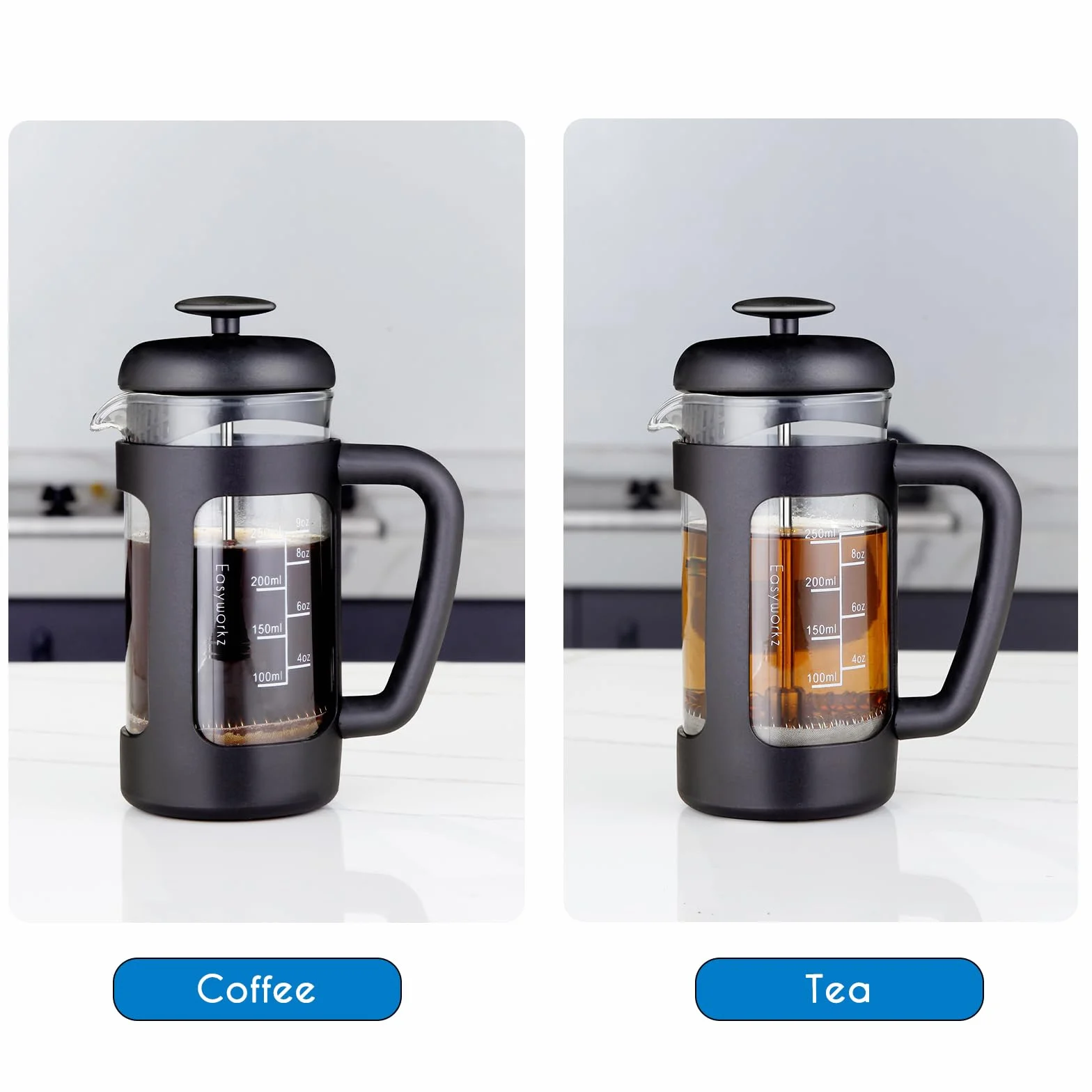 Easyworkz francese Pressa 350ml Bollitore per tè e caffè con vetro borosilicato, impugnatura morbida