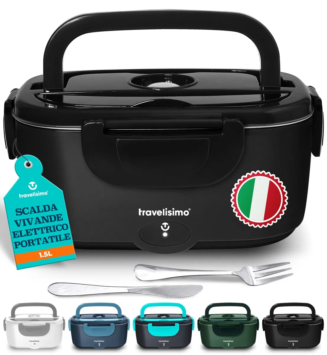 TRAVELISIMO Scaldavivande Elettrico Portatile 100W 1,5L Porta Pranzo Termico 220V/12V/24V Schiscetta Pranzo Riscaldabile per Viaggio e Lavoro Portavivande Termico & Porta Pranzo Riscaldabile