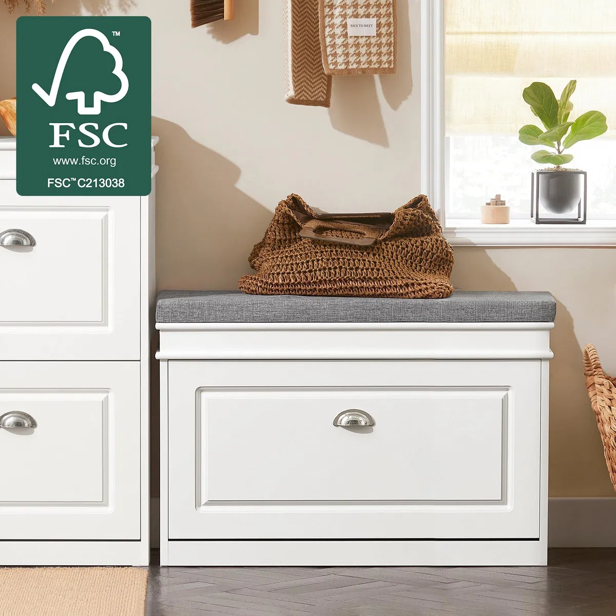 SoBuy Scarpiera Salvaspazio Slim con Seduta - Panca Scarpiera da Ingresso Cassapanca Contenitore da Interno, Mobile Ingresso per Scarpe, Regolabile, 75x24x51 cm, Bianco, FSR82-L-W