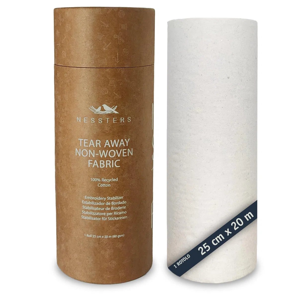 Stabilizzatore Ricamo Tear Away (A Strappo) - Tessuto Non Tessuto Strappabile per Ricamo a Macchina Ricamatrice a Mano - Carta Cotone Strappabile - 60gr/m² - Rotolo di 25cm x 20m