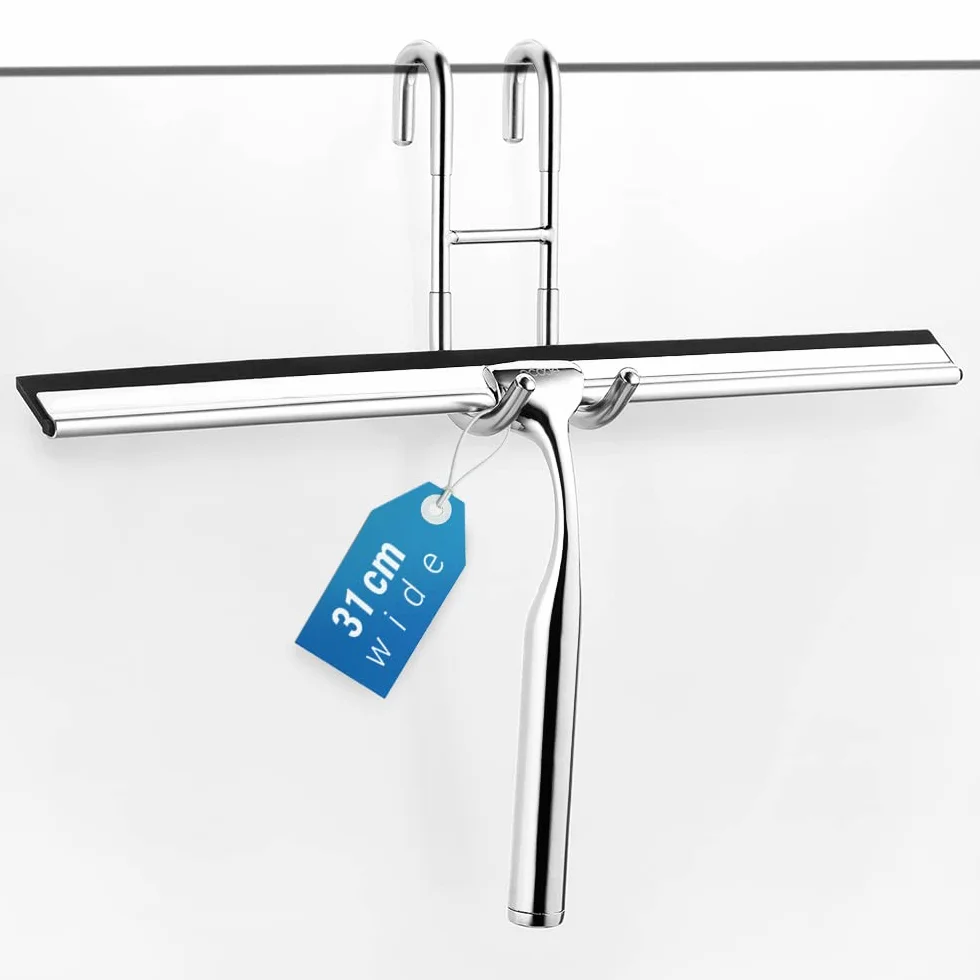 General Tergicristallo per doccia in acciaio inossidabile con tergivetro da 31 cm Tergivetro per doccia in acciaio inossidabile senza finestra di perforazione con gancio per parete