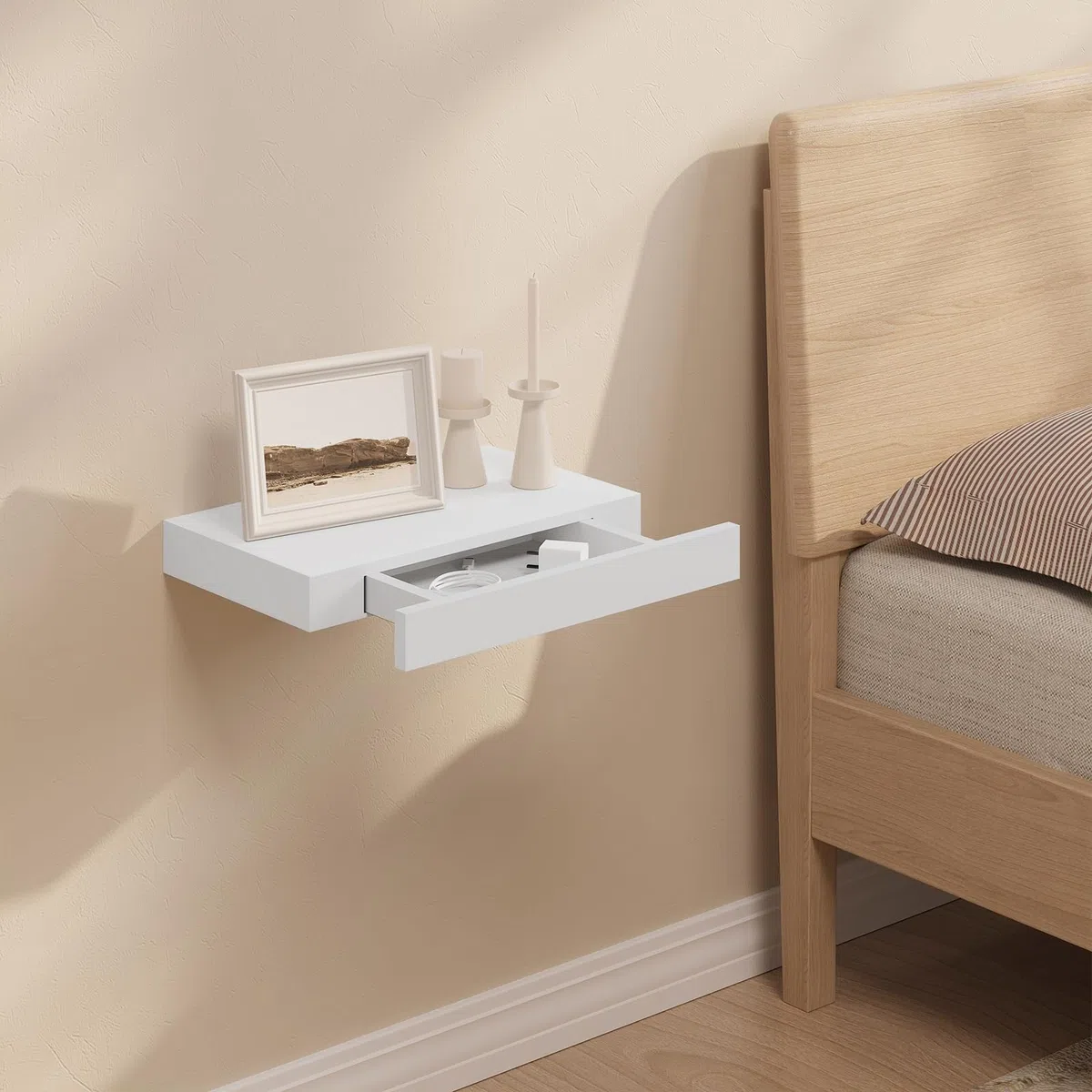 WOLTU Mensola da Muro, Scaffale Parete Moderno, Mensola con Cassetto in MDF per Soggiorno, Camera da Letto, Cucina, 40x25x5cm Bianco, RG9344ws