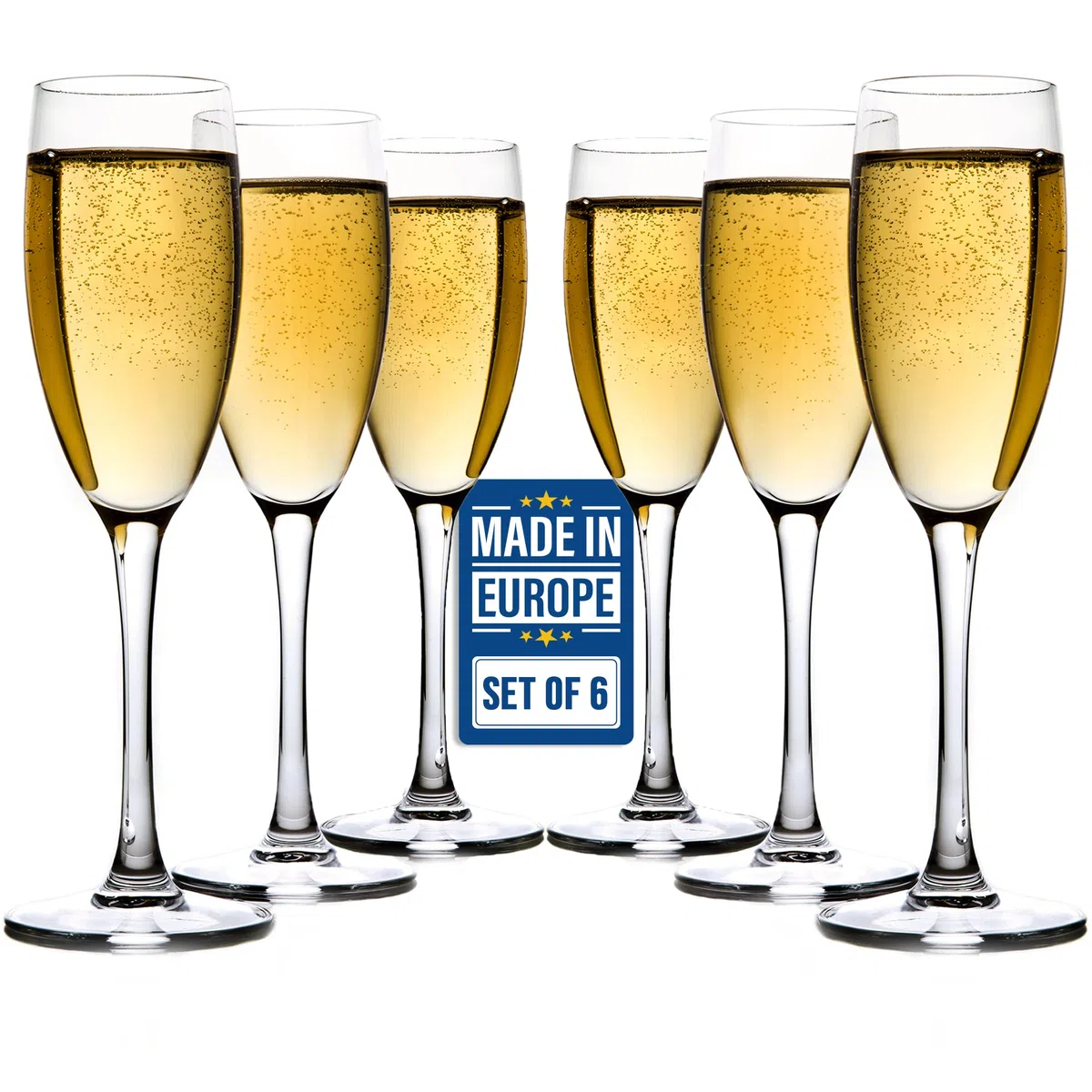 CRYSTALIA Set 6 Bicchieri Flute Premium in Vetro SENZA PIOMBO per Champagne e Spumante - Calici da Spumante in Cristallo