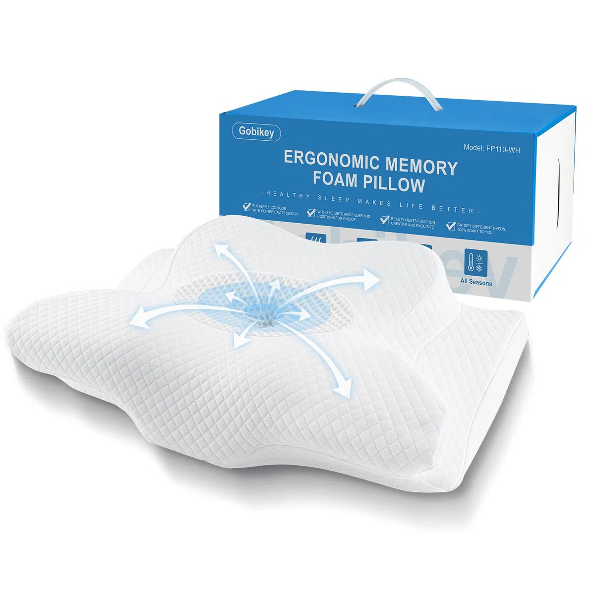 Cuscino Cervicale per Dormire, Cuscino Ortopedico in Memory Foam, 2 in 1 Cuscino Ergonomico Cervicale per Dormire sul Fianco con Federa Sfoderabile e Lavabile, 60x36x11/13cm, Bianco