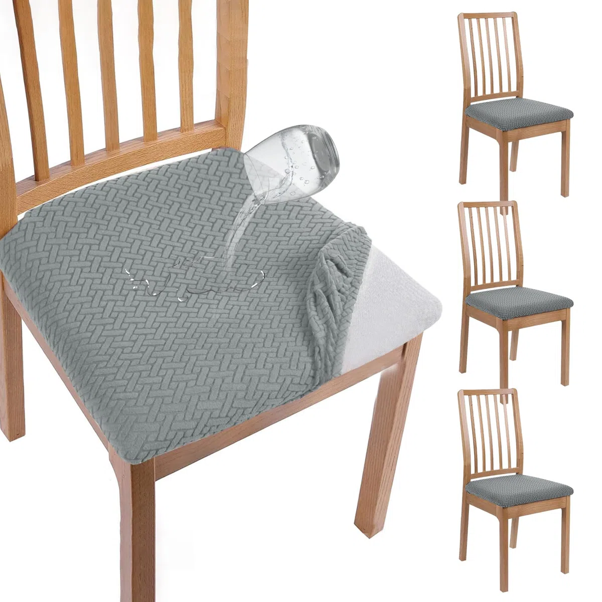 4 Pezzi coprisedie senza schienale,Coprisedie Elasticizzato Universali,coprisedia impermeabili per banchetti, cucina, feste, hotel (Grigio)