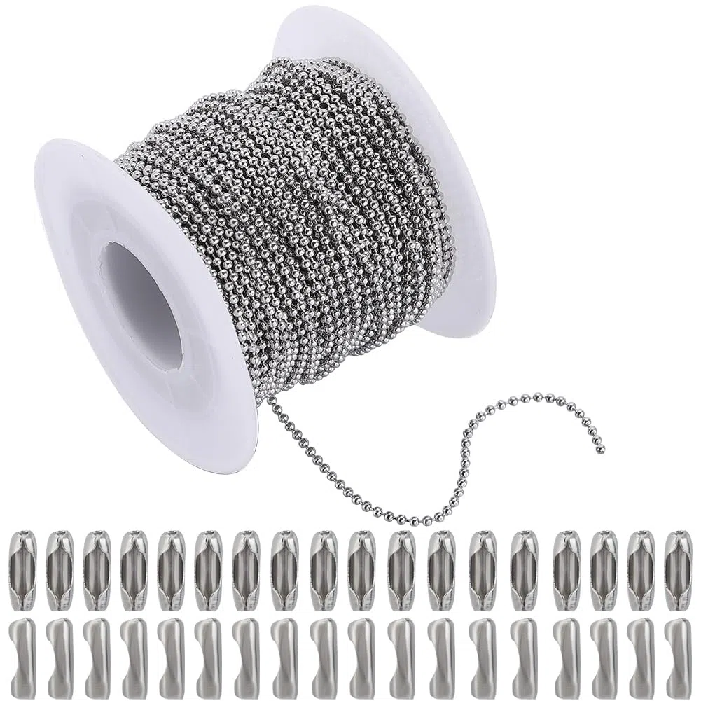 65.6 Piedino 1.5mm Catena A Sfera In Acciaio Inossidabile Catene A Sfera con Perline con 50 Pezzi Connettori Catena In Metallo Argento Bobine Rotolo Catene A Sfera per Creazione di Gioielli F
