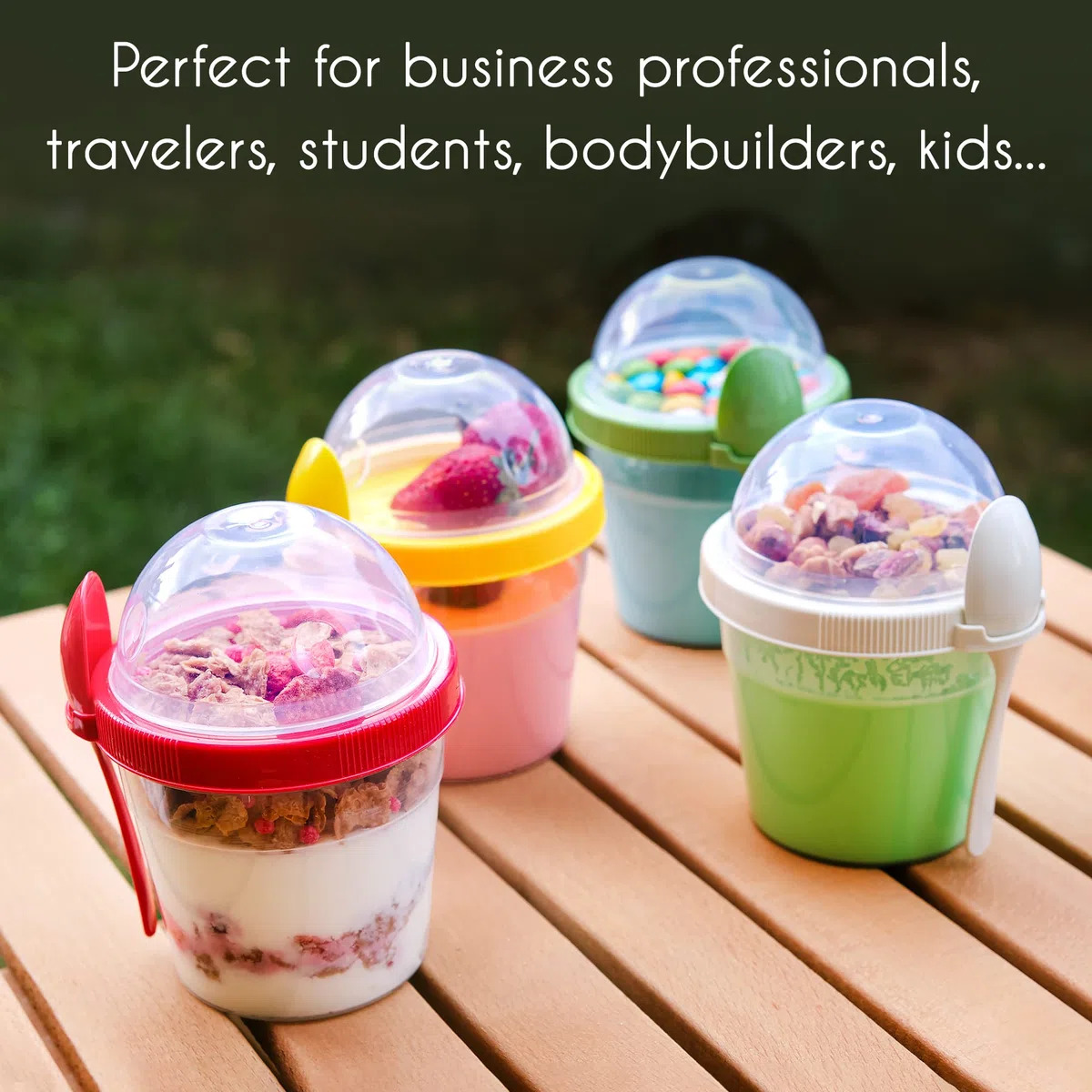 CRYSTALIA Riutilizzabile Tazza Yogurt To Go con Cucchiaio Tazza di Muesli To Go Set 4 500ml SENZA BPA Contenitore Yogurt Insalata Tazza Cereali con Coperchi Porta Yogurt Frutta Contenitore per Yoghurt