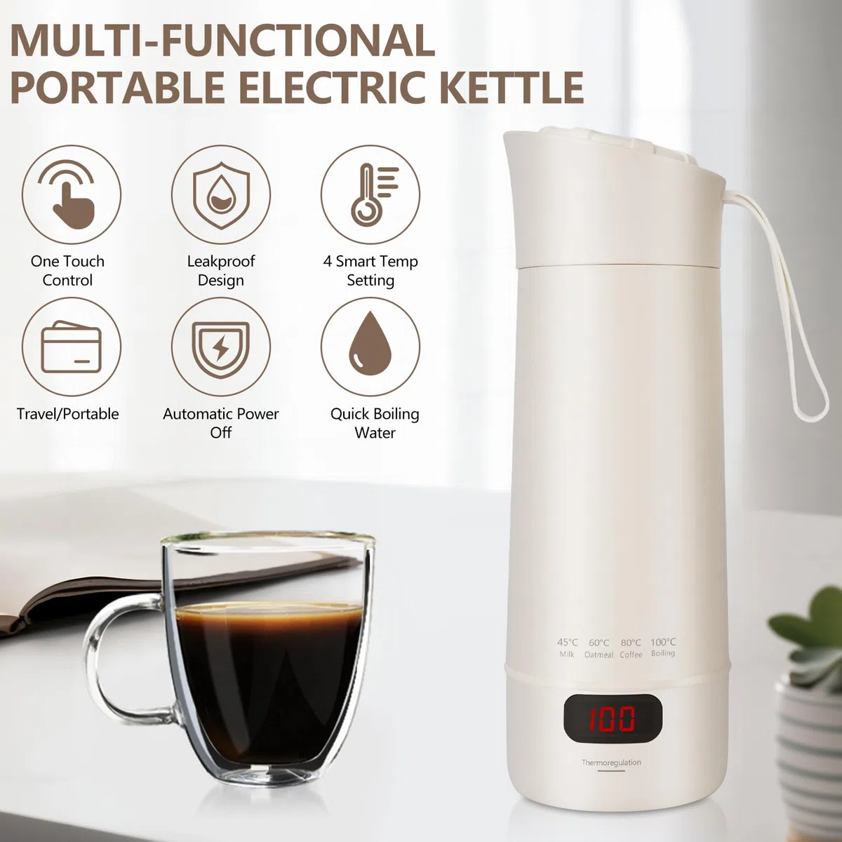 Piccolo bollitore portatile da 400 ml, mini tazza elettrica, scaldabagno rapido da 300 W, regolazione della temperatura, spegnimento automatico, bollitore da viaggio per preparare il tè