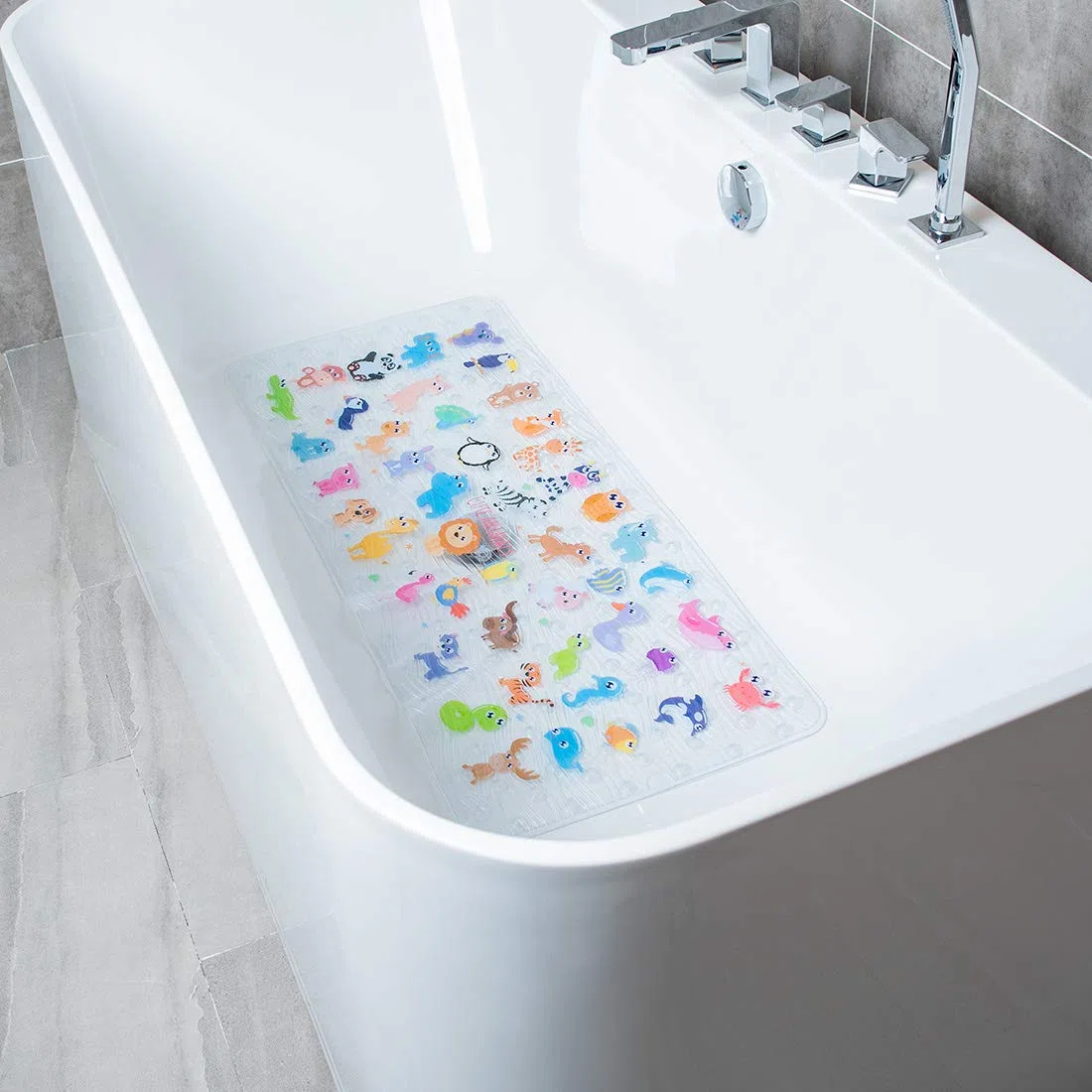 Tappetino per vasca da bagno antiscivolo con disegno di cartoni animati - 90 * 40 CM, taglia XL, grande, antiscivolo, per pavimenti, tappetini per vasca (Zoo DWY)