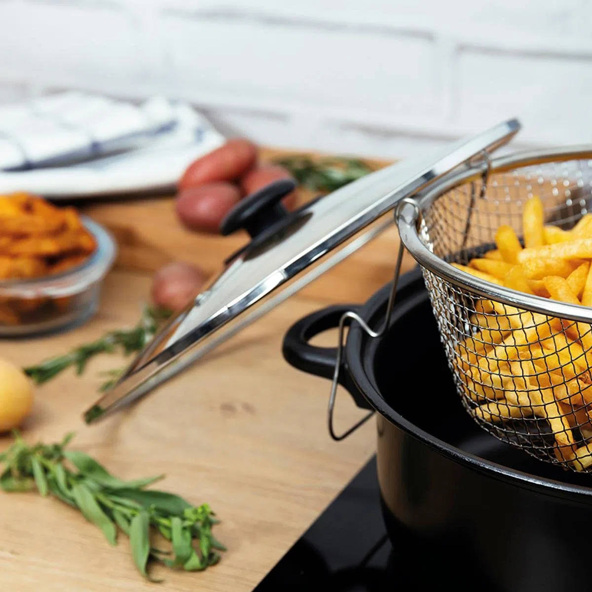 Arcuisine Gante, Pentola per friggere, con cestello e coperchio in vetro [istruzioni in Inglese ed Italiano non garantite]