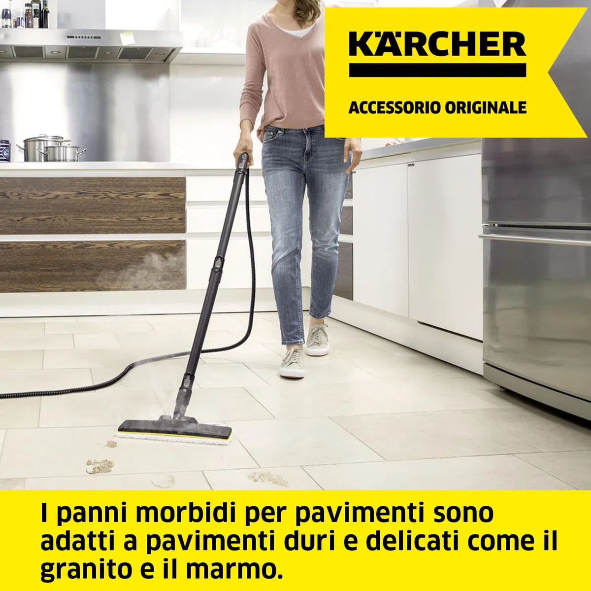 KÄRCHER Set di panni per pavimenti delicati EasyFix con 2 panni morbidi di alta qualità per la pulizia di pavimenti sigillati delicati, accessorio original per i pulitori a vapore Kärcher