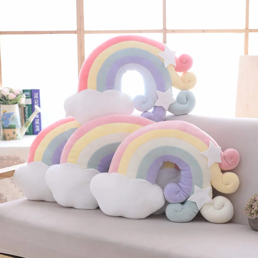 Nicole Knupfer Cuscino Arcobaleno Corona Con Nuvole Cuscino Letto Bambina Divano Divano Sedie Cuscino Per Auto Casa Ufficio Decorazione (Rosa Arcobaleno)