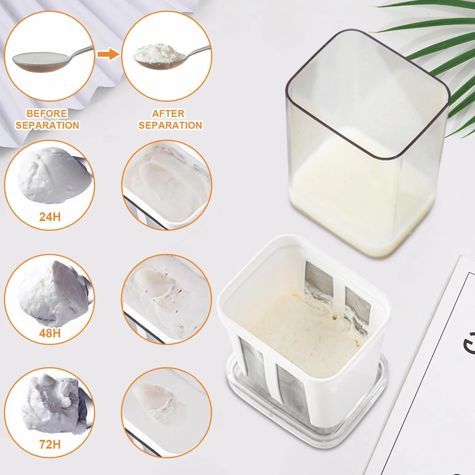 Colino per yogurt greco da 1100 ml, riutilizzabile con coperchio e filtro in acciaio inox per yogurt, crema di formaggio e latte di noci